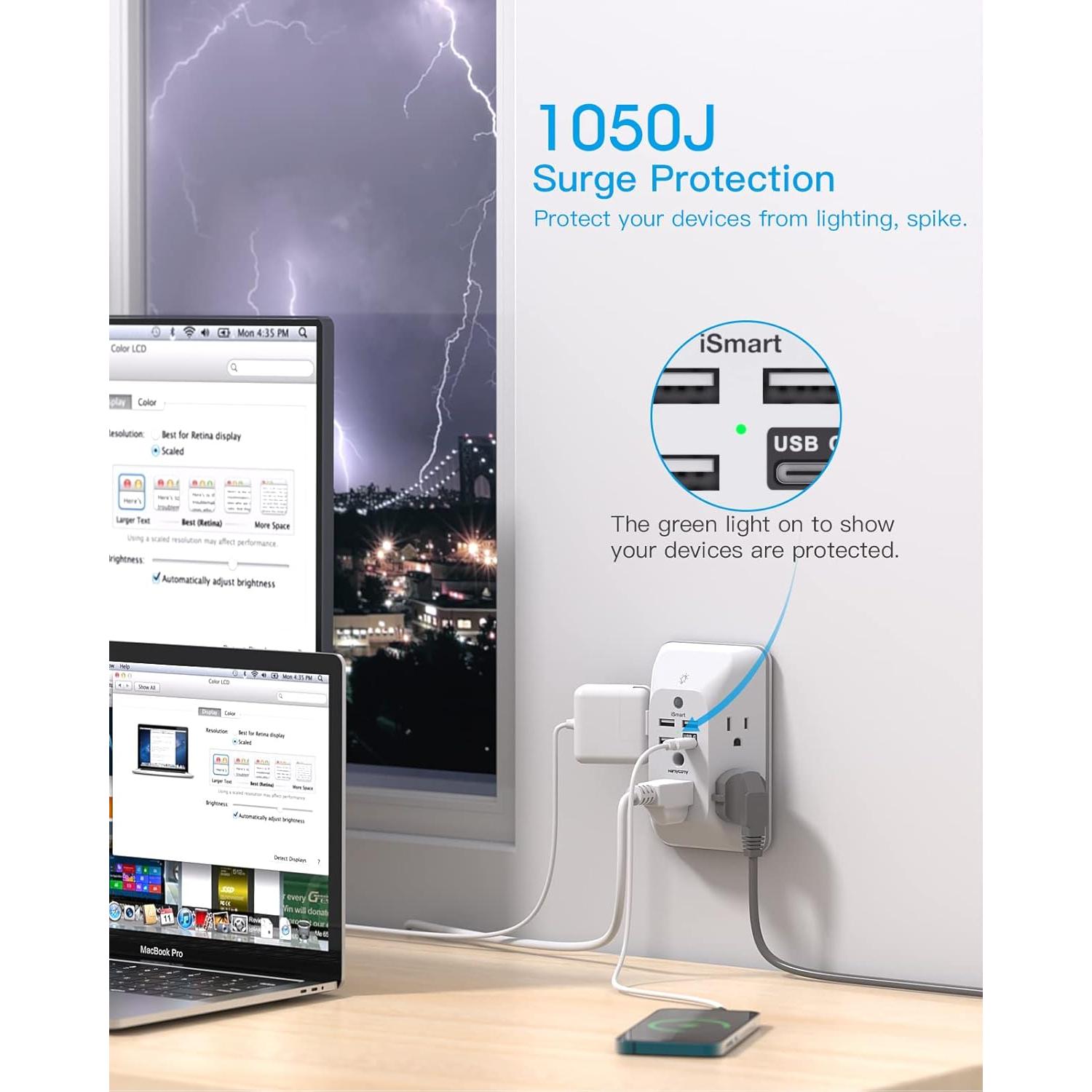 Extensor de Enchufe HANYCONY con Luz Nocturna 4 USB C