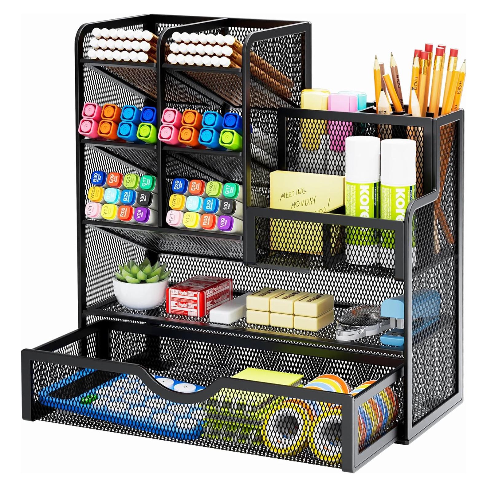 Organizador de escritorio Marbrasse malla negro 10 compartimentos