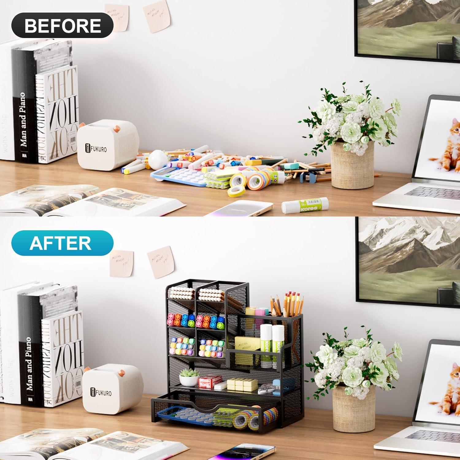 Organizador de escritorio Marbrasse malla negro 10 compartimentos