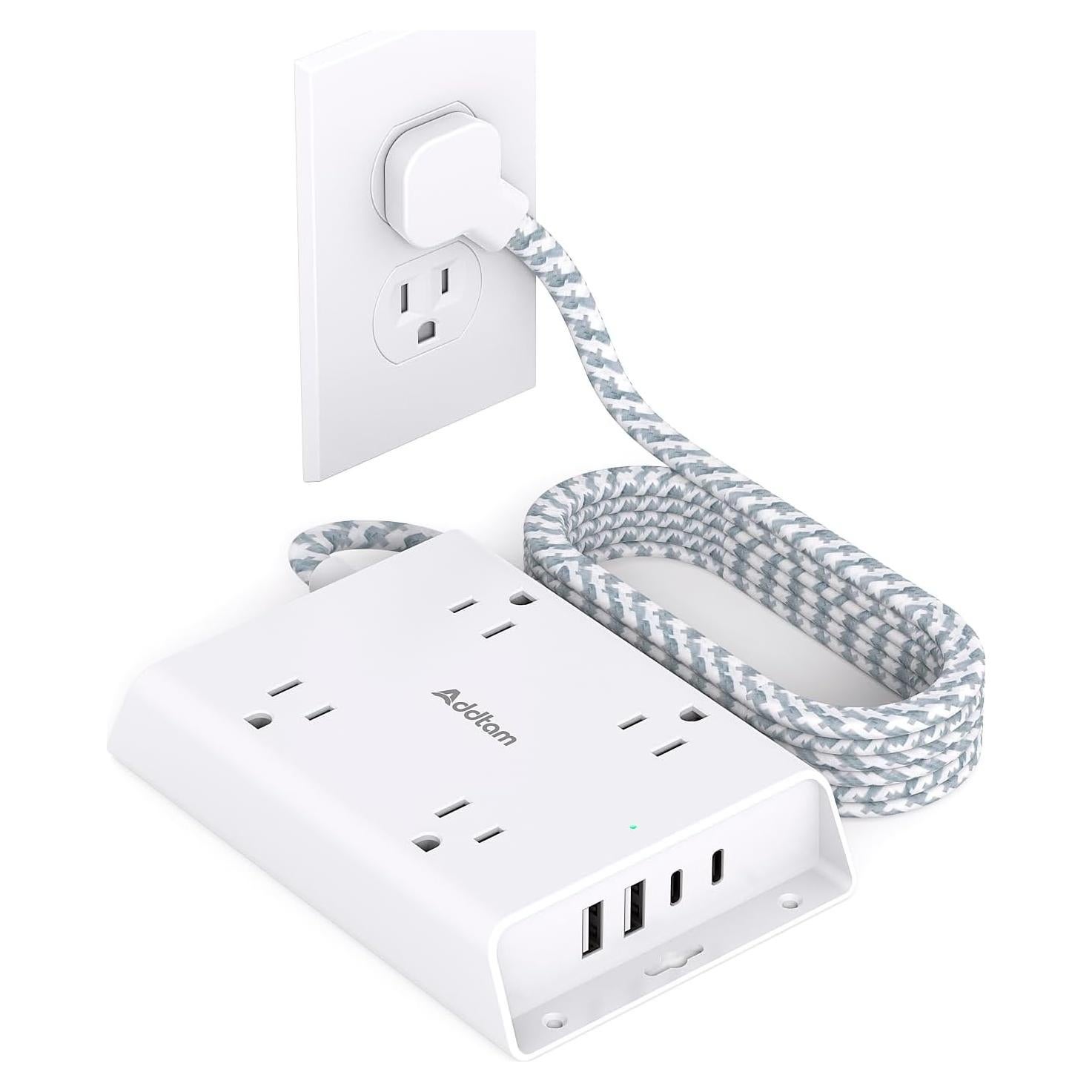 Regleta de Protección Addtam 5 pies 4 Salidas USB C Blanca
