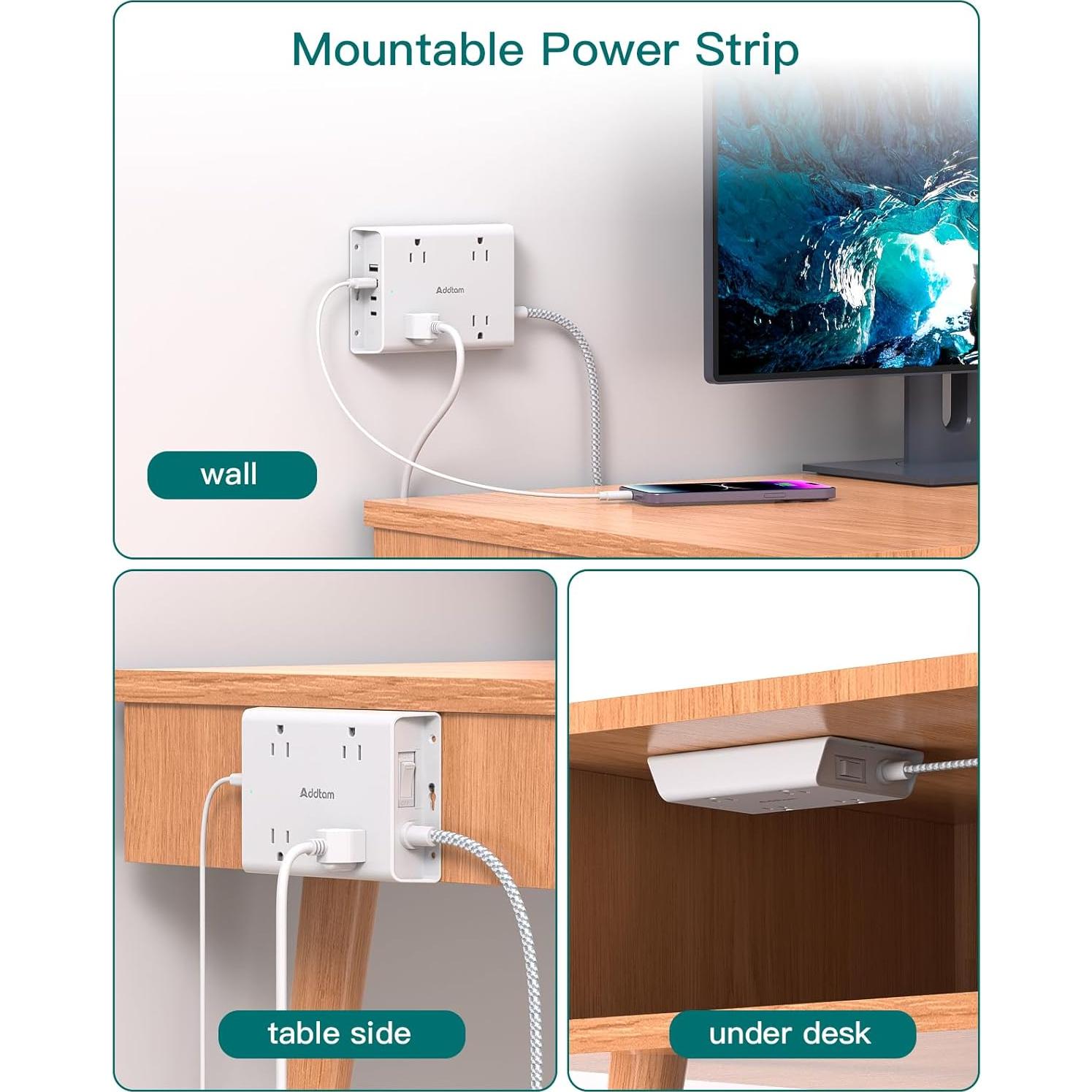 Regleta de Protección Addtam 5 pies 4 Salidas USB C Blanca