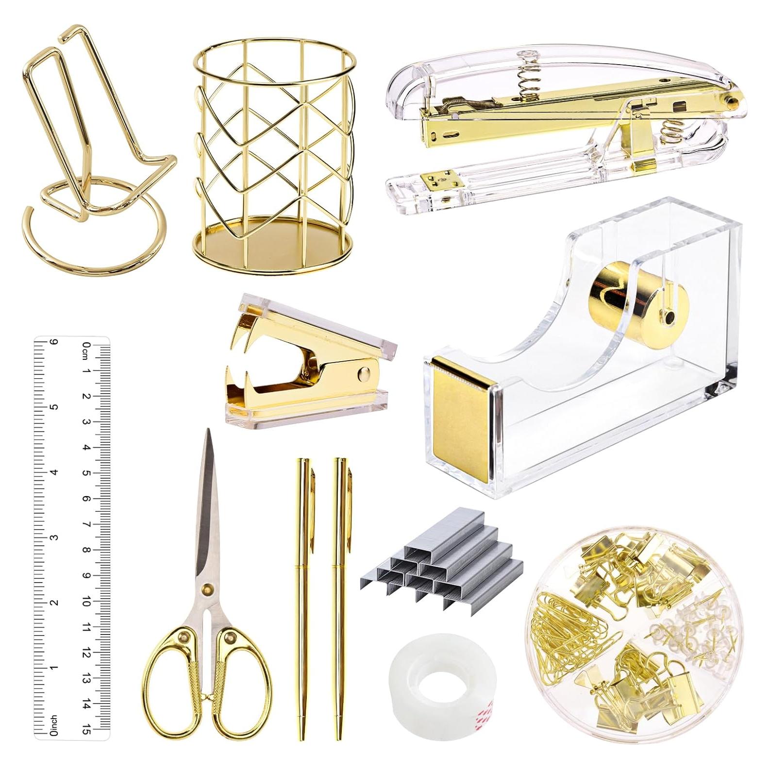 Conjunto de Suministros de Oficina EOOUT Oro 12 Piezas