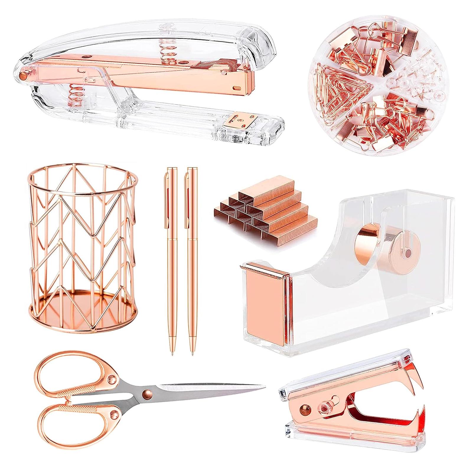 Set de Accesorios de Escritorio Famassi Oro Rosa - 8 Piezas