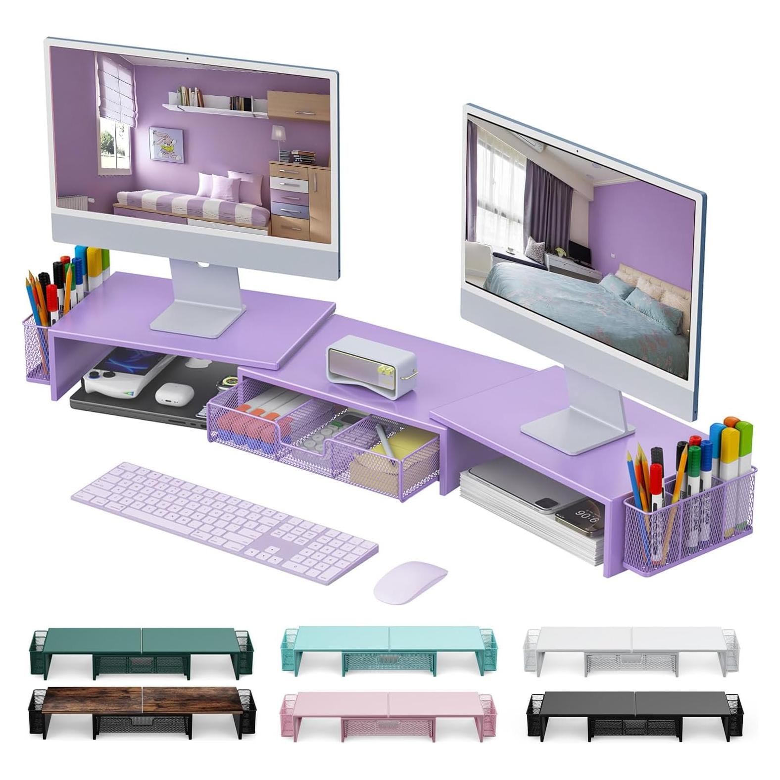 Soporte Doble Monitor Gianotter con Cajón y Sujetapapeles