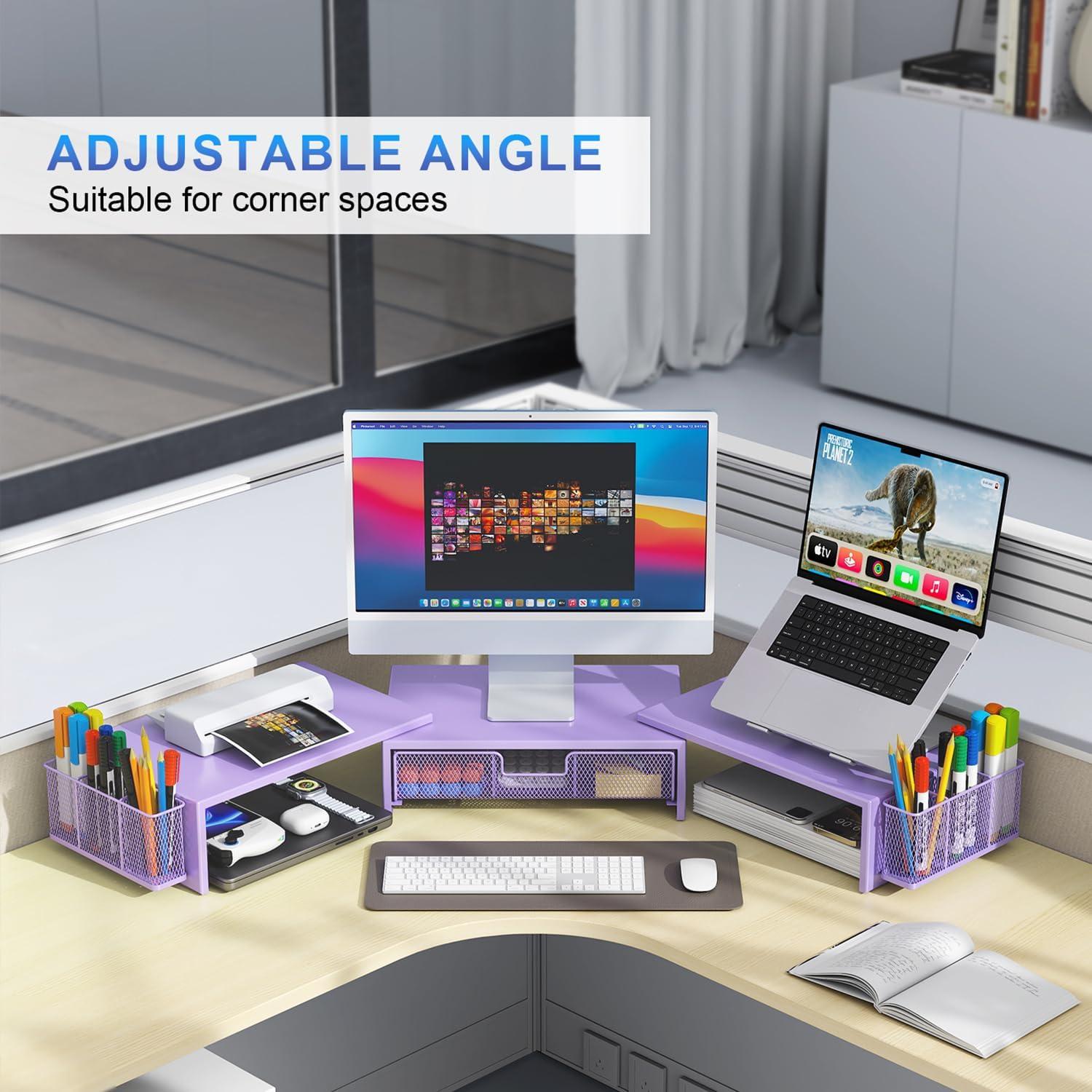 Soporte Doble Monitor Gianotter con Cajón y Sujetapapeles