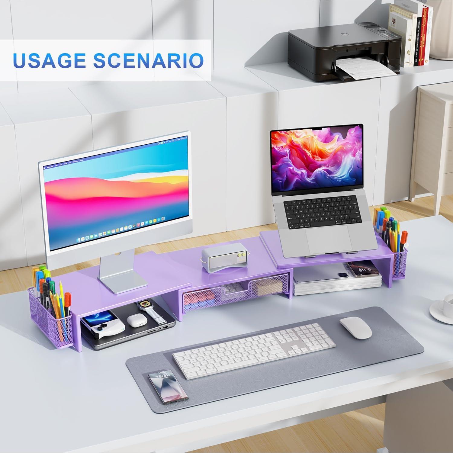 Soporte Doble Monitor Gianotter con Cajón y Sujetapapeles