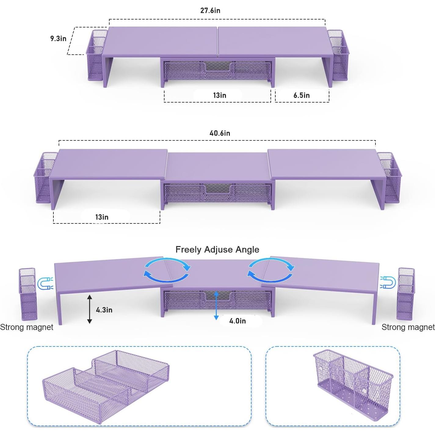 Soporte Doble Monitor Gianotter con Cajón y Sujetapapeles