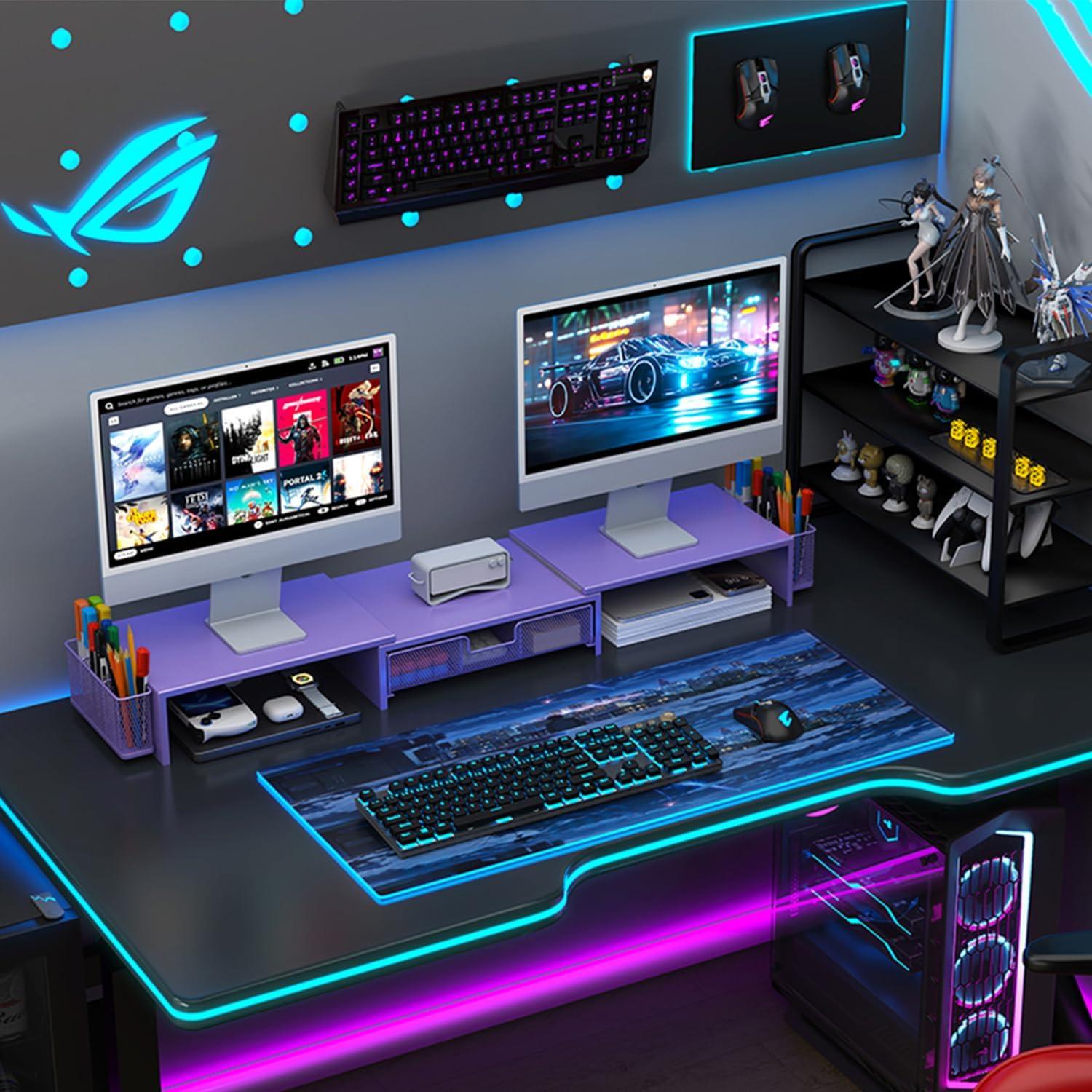 Soporte Doble Monitor Gianotter con Cajón y Sujetapapeles