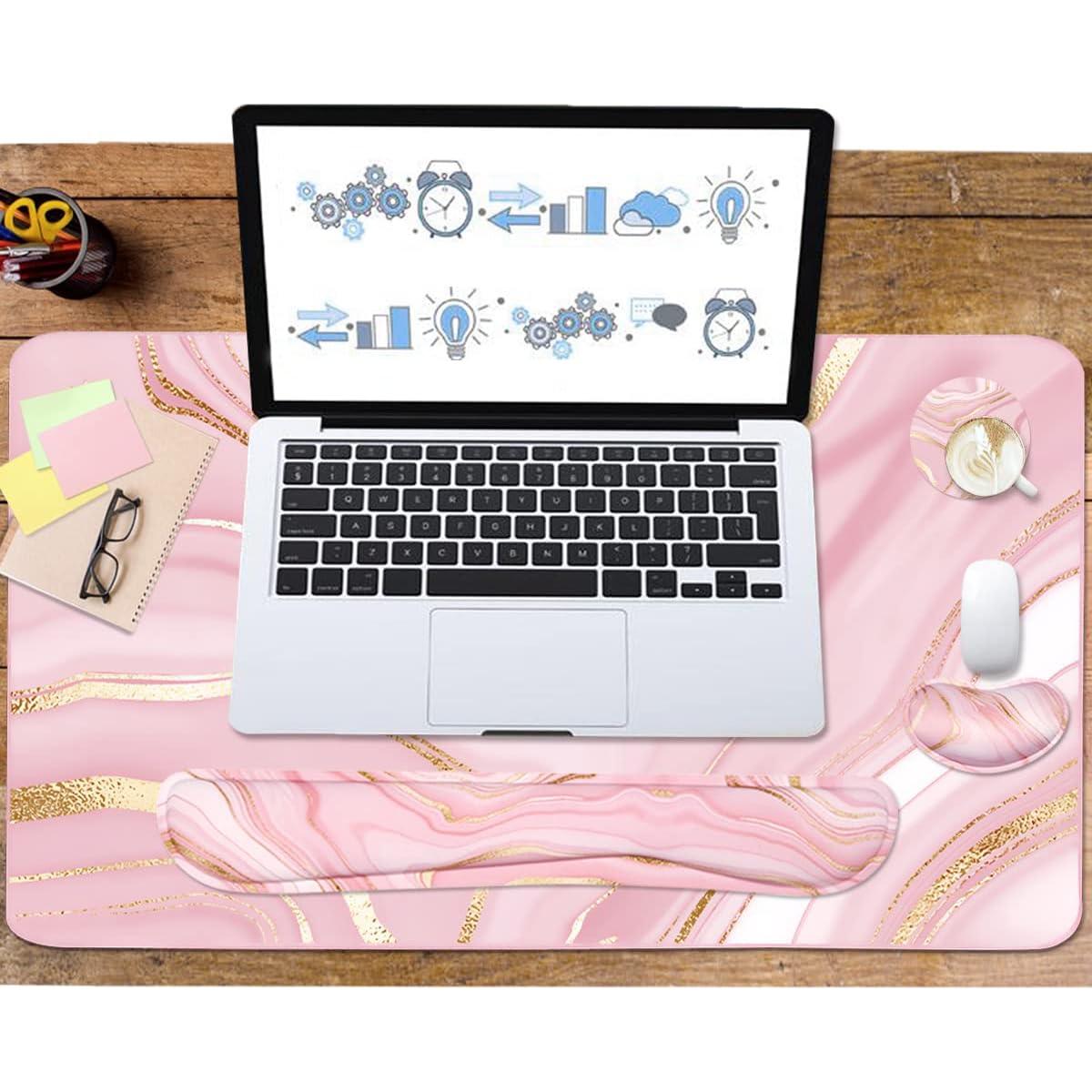 Juego de Alfombrilla de Teclado y Ratón Ergonómico WB Rosa