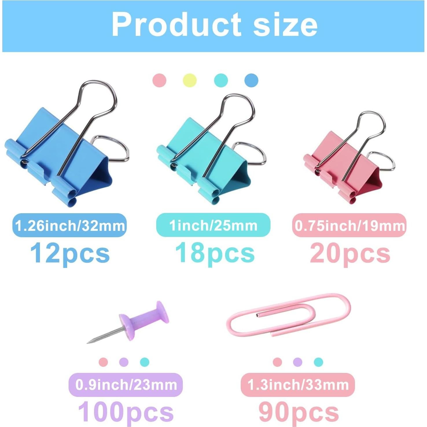 Juego de Clips de Papel y Chinchetas LyBlissor 240 PCS