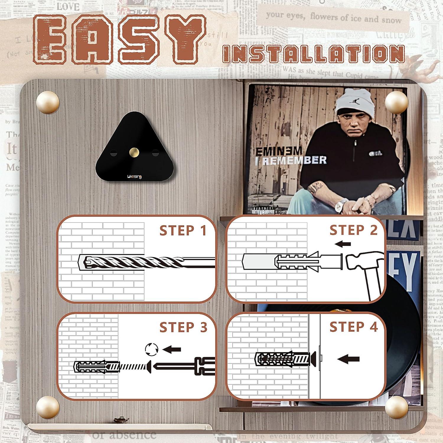 Soporte de Pared para Discos de Vinilo Likesing Negro 3 Pzas