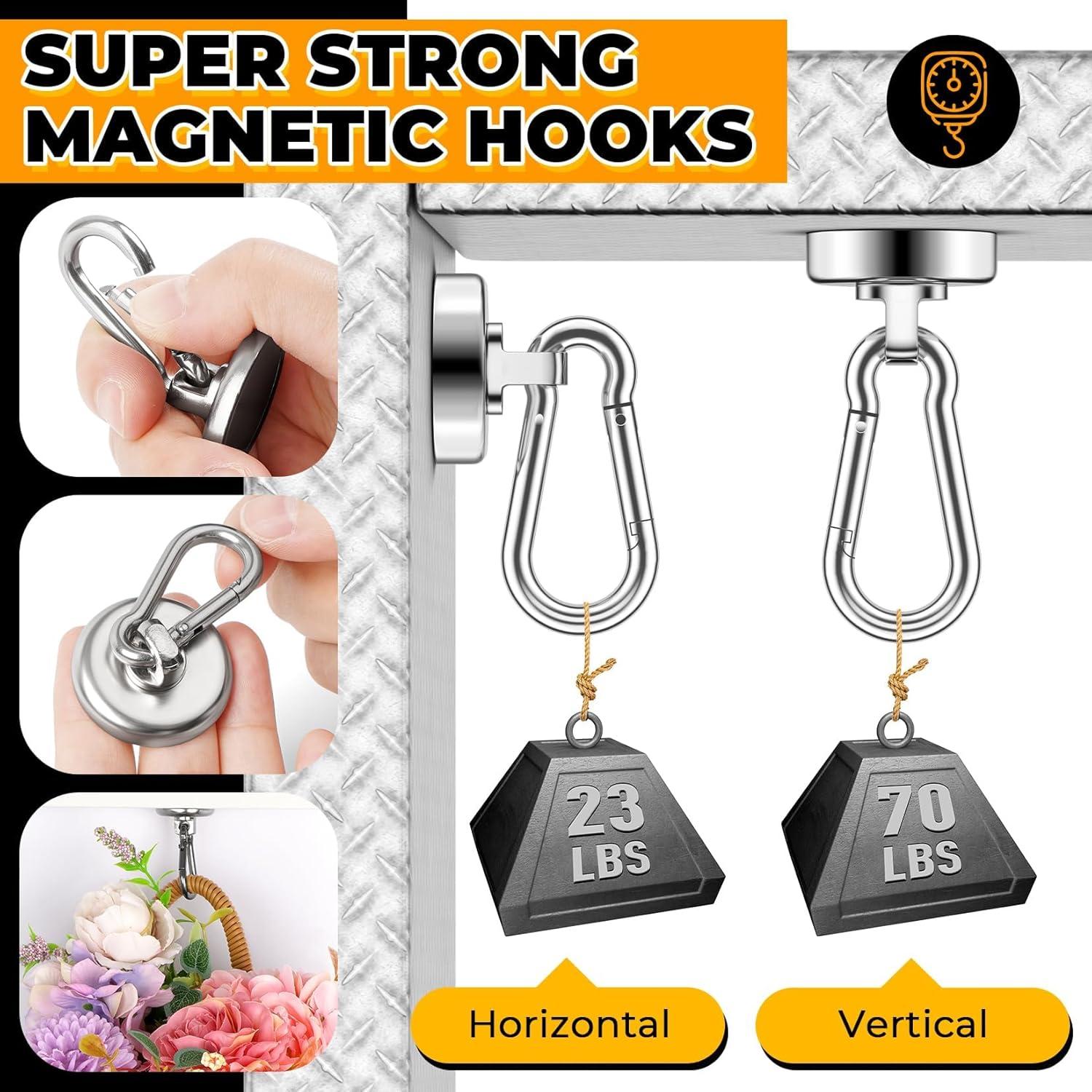 Ganchos Magnéticos VNDUEEY 70Lbs, Paquete de 6 Neodimio