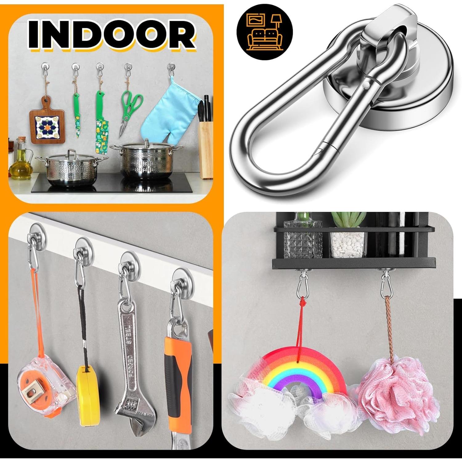 Ganchos Magnéticos VNDUEEY 70Lbs, Paquete de 6 Neodimio