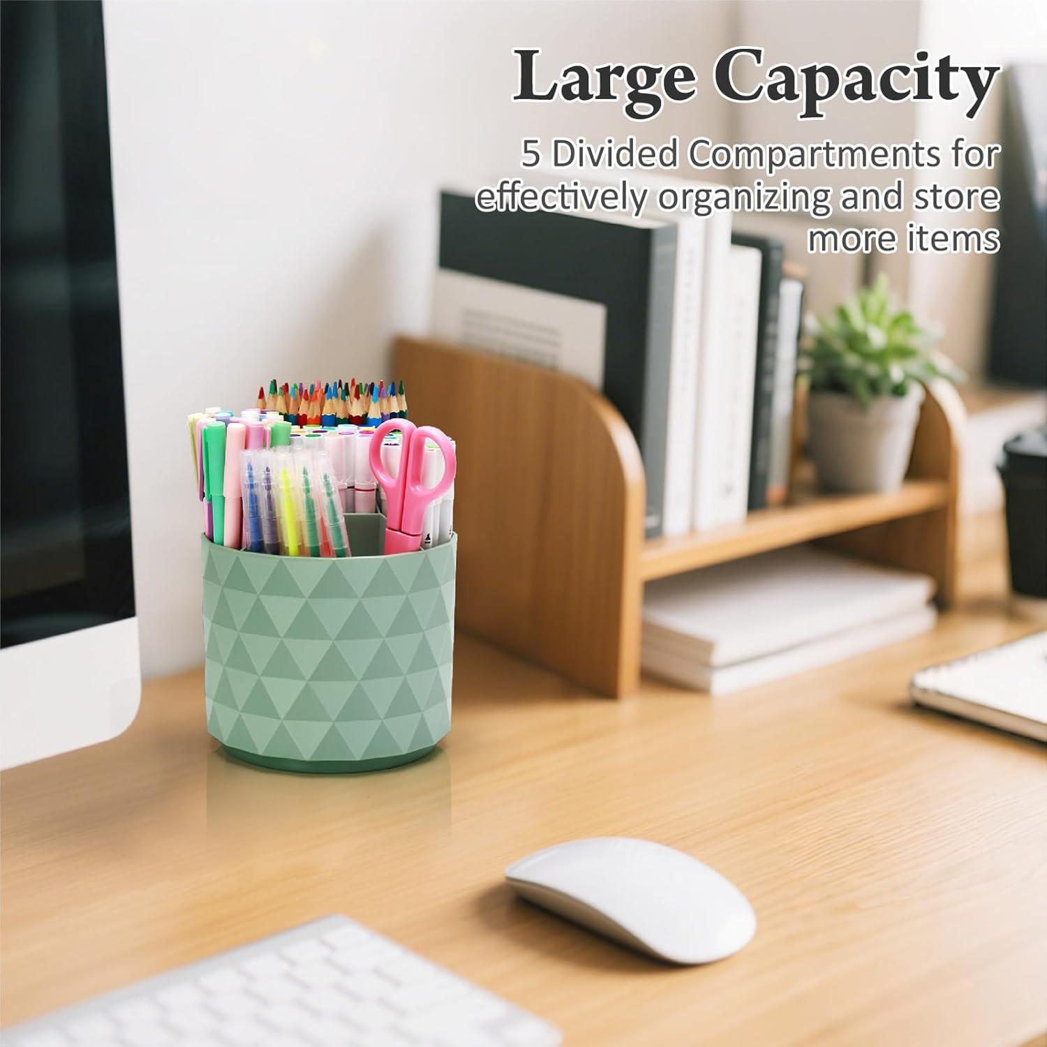 Organizador de Escritorio Giratorio Hollinycol Verde 5 Compartimentos