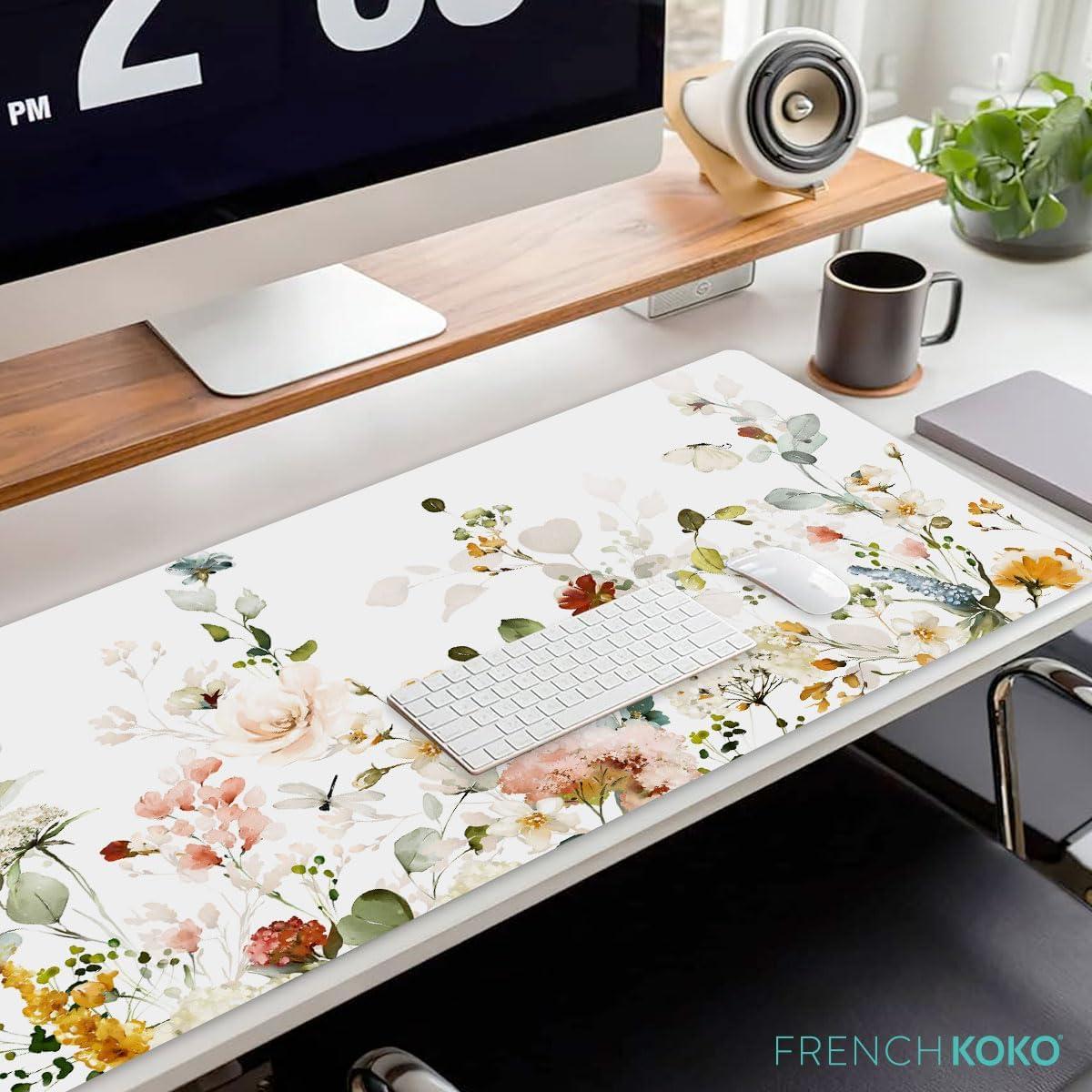 Alfombrilla de escritorio French KOKO Floral Blanco 91x42cm