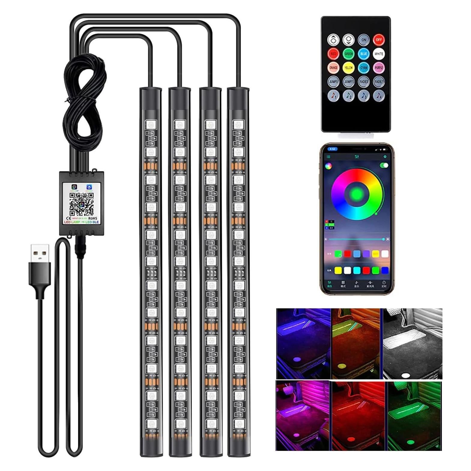 Luces LED RGB Troniz para coche 4 tiras con control remoto