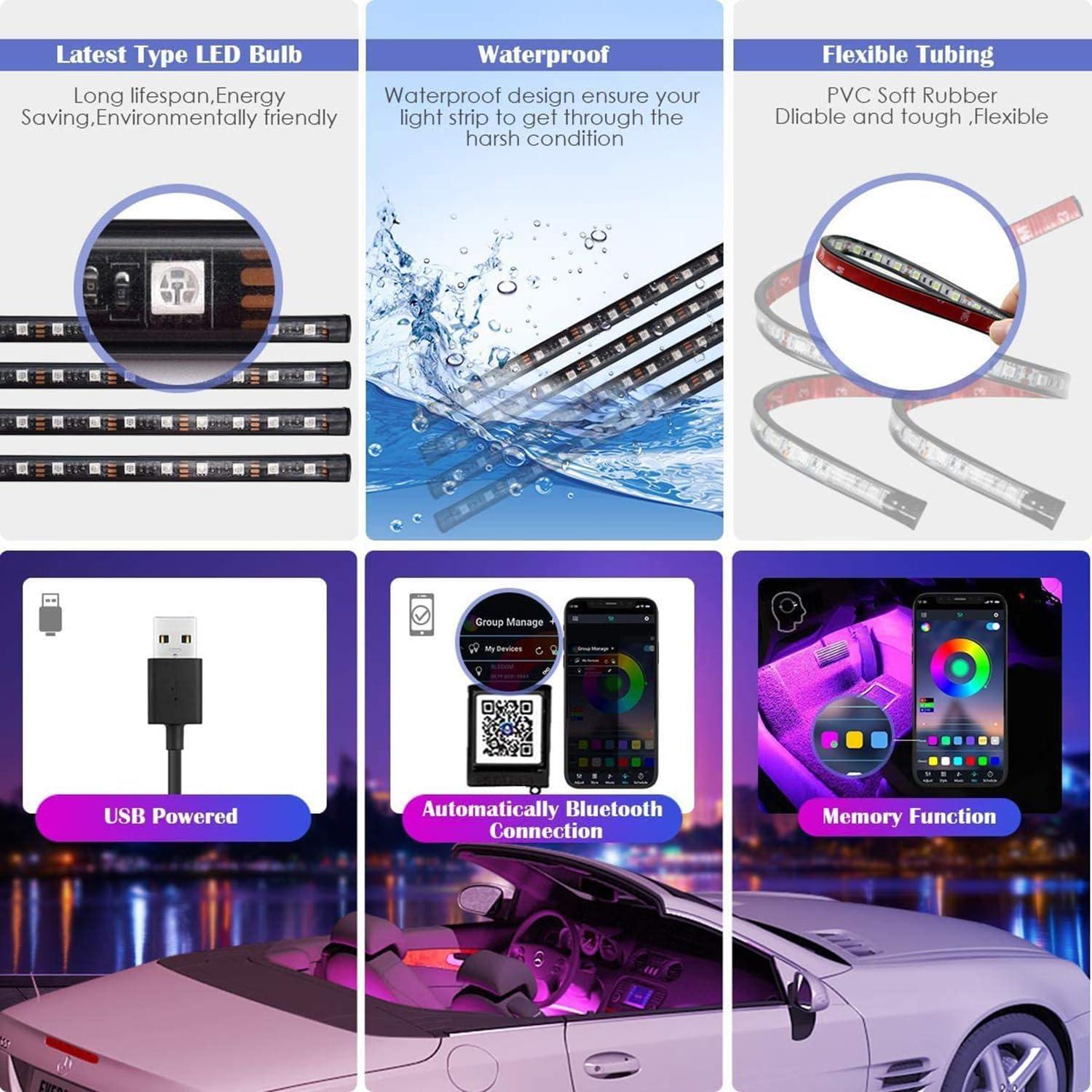 Luces LED RGB Troniz para coche 4 tiras con control remoto