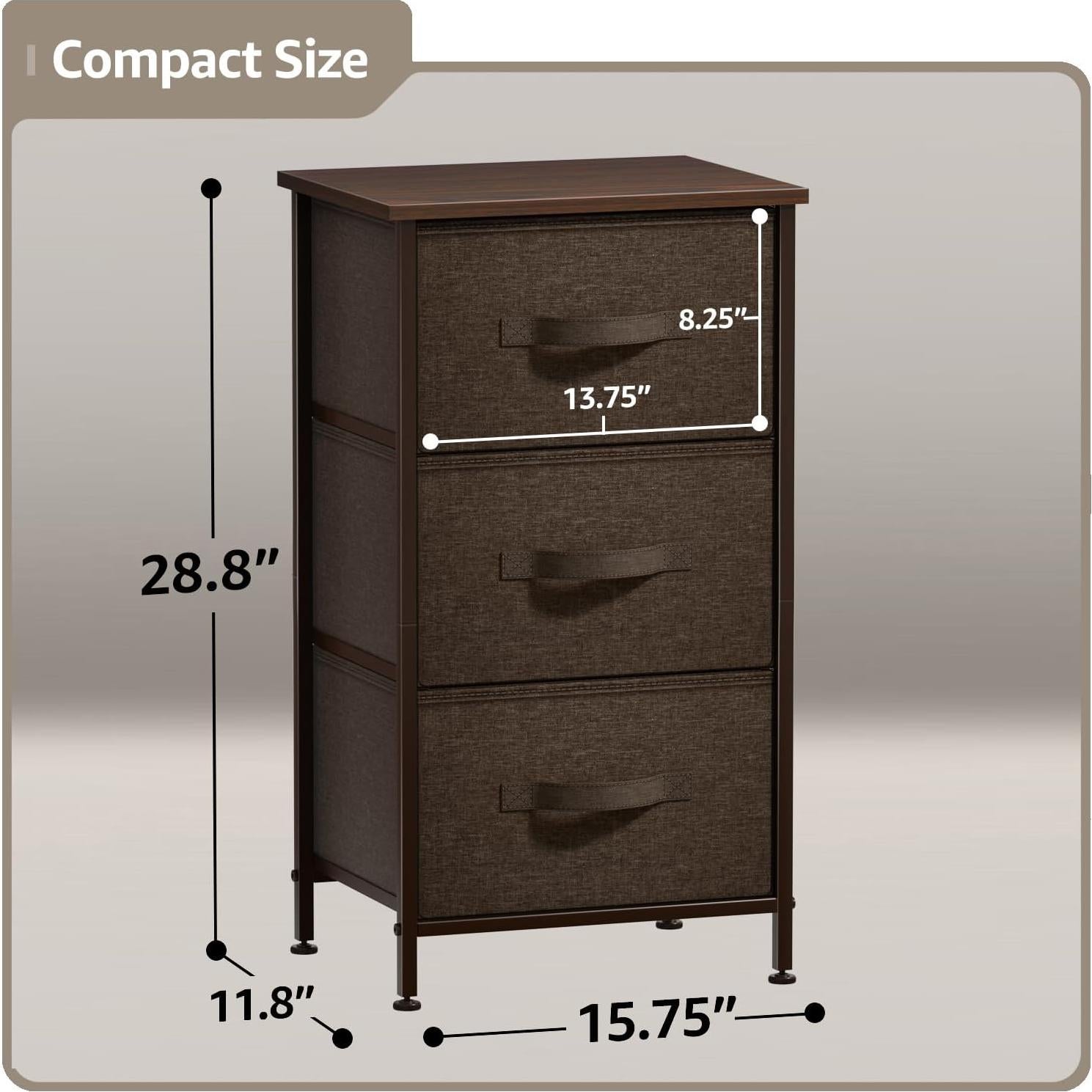Mesita de Noche Sorbus DRW-3D con 3 Cajones Marrón