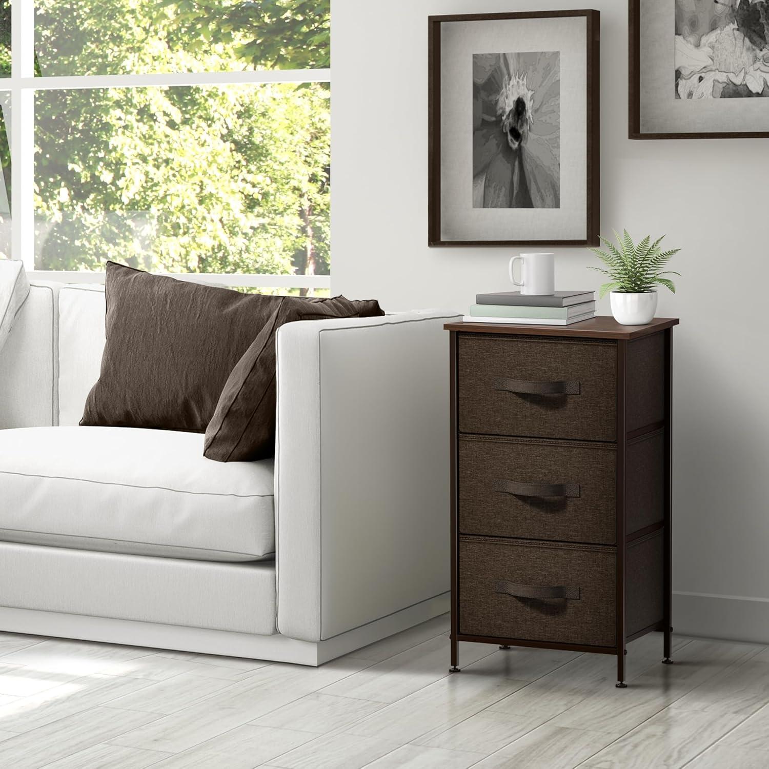 Mesita de Noche Sorbus DRW-3D con 3 Cajones Marrón