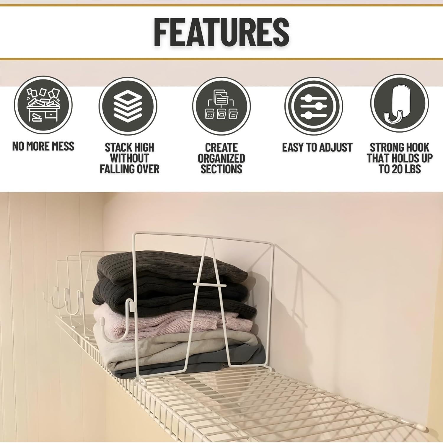 Divisores de estantería de alambre Evelots - 10 piezas con ganchos