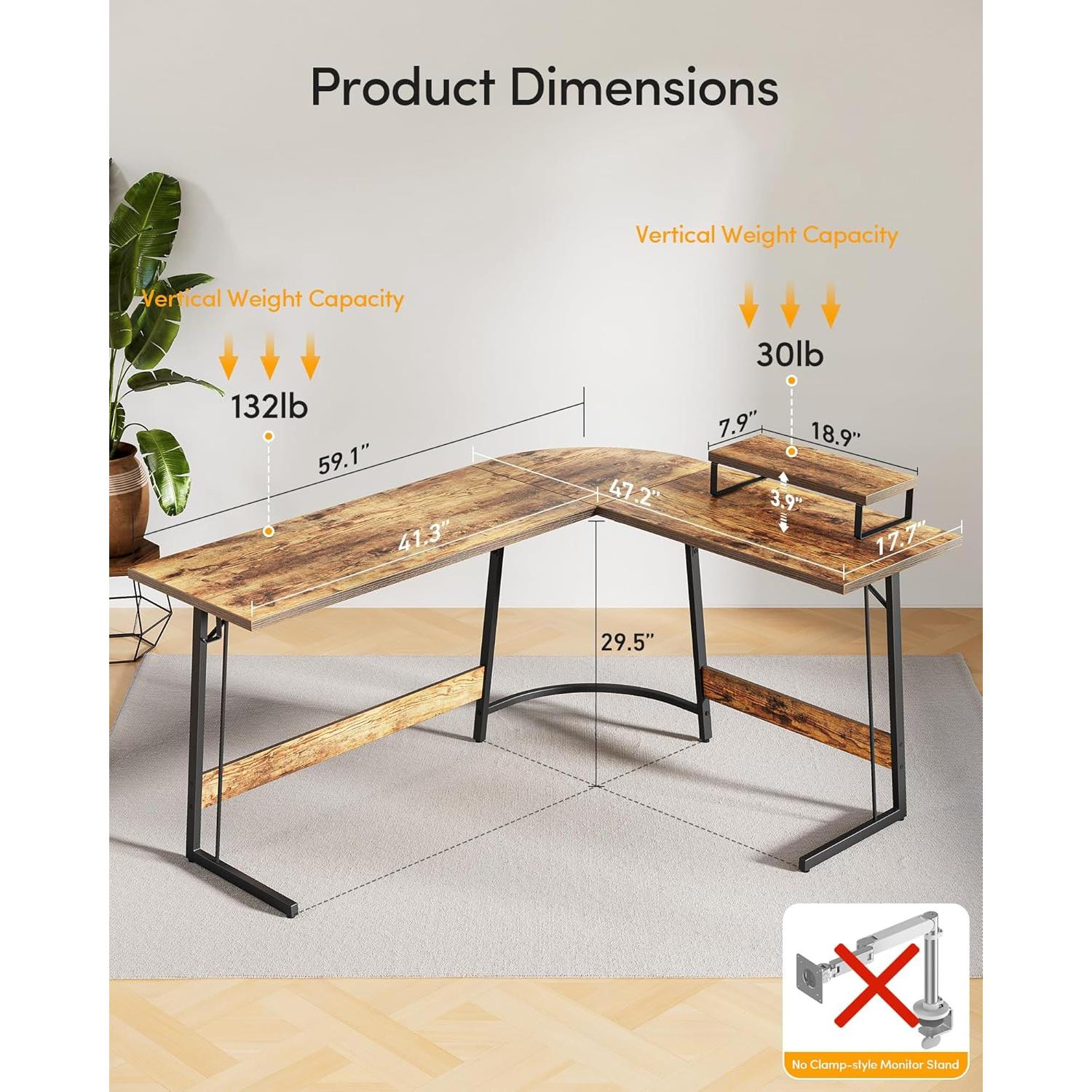 Escritorio de Juego en L CubiCubi 149.86 cm Marrón Rústico