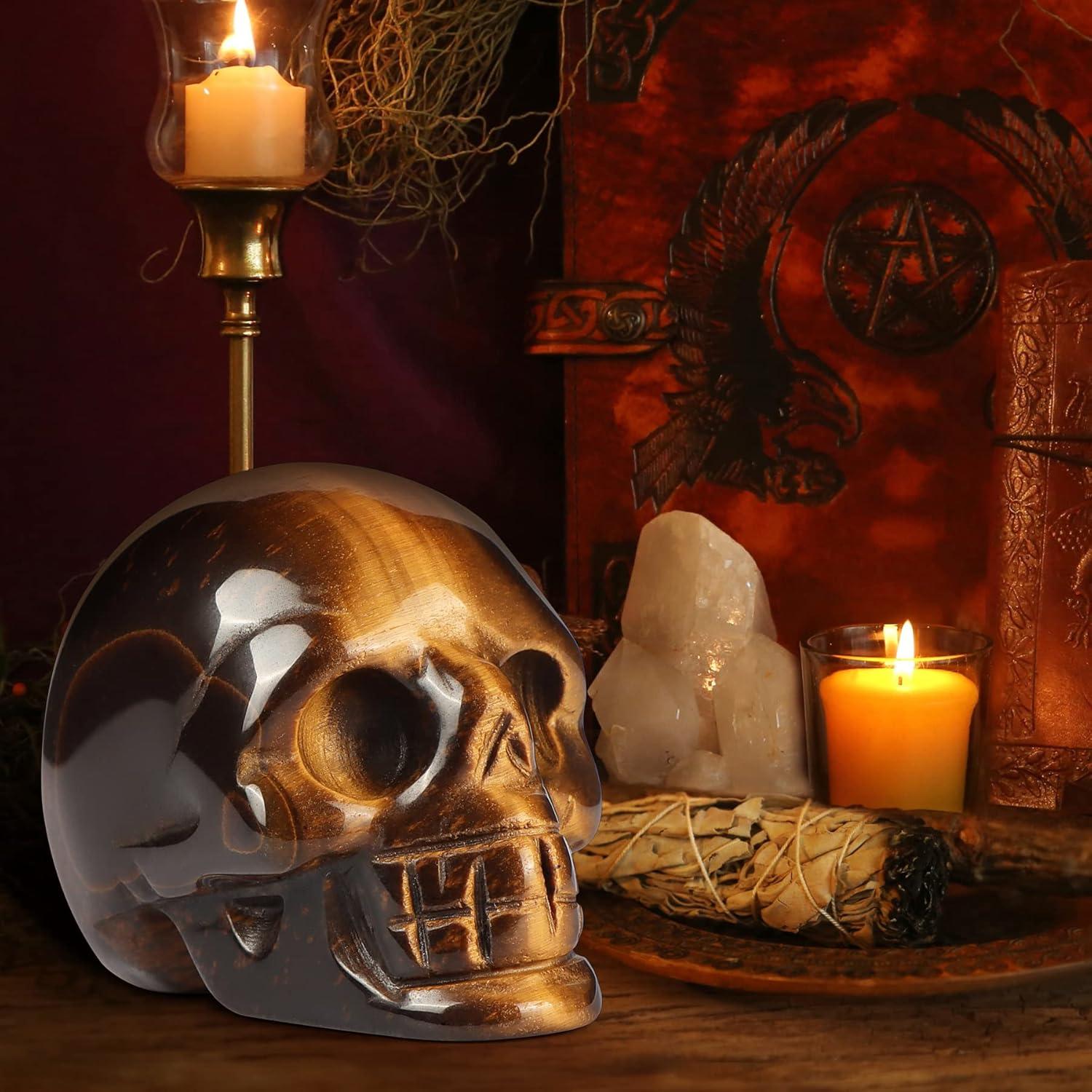 Estatua Calavera de Cristal Ojo de Tigre Artistone 5,08 cm