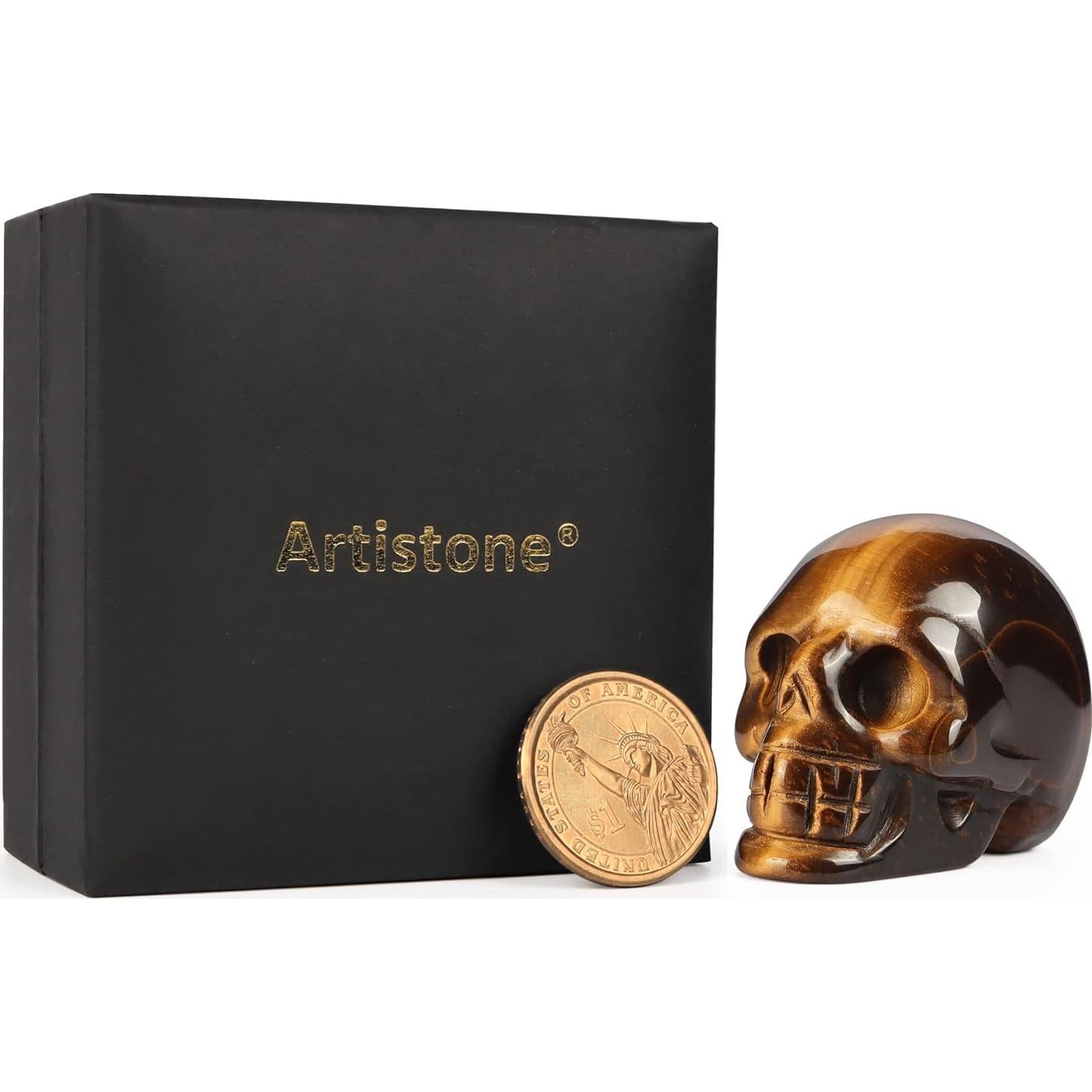 Estatua Calavera de Cristal Ojo de Tigre Artistone 5,08 cm