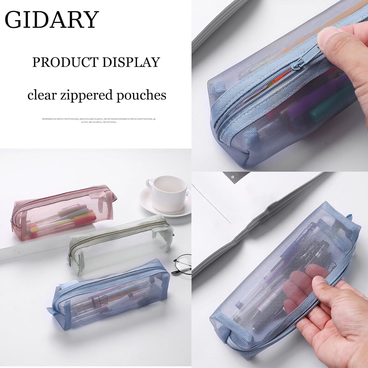 Bolsa de Cosméticos de Malla GIDARY 3PCS Rosa Verde Azul