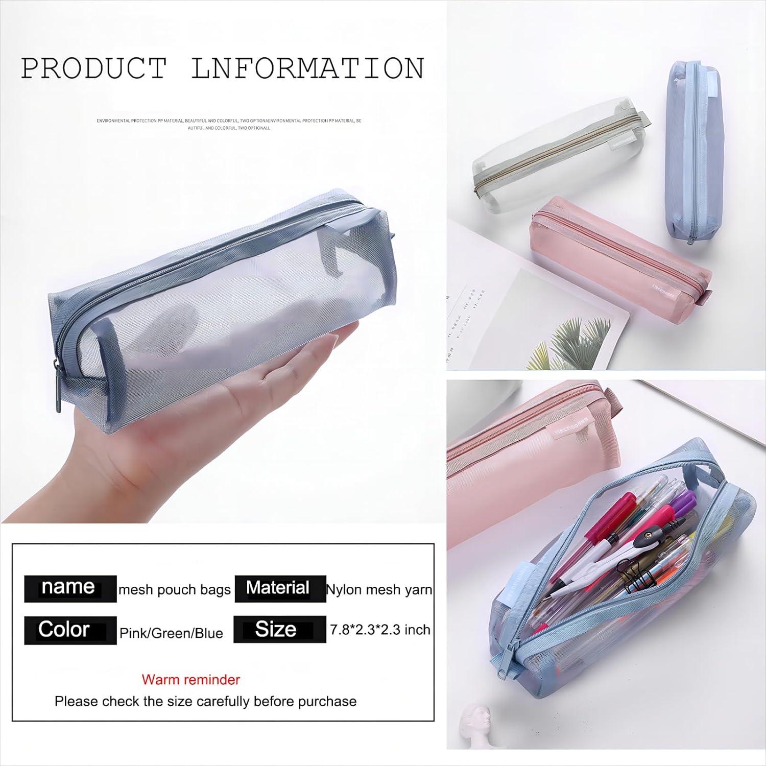 Bolsa de Cosméticos de Malla GIDARY 3PCS Rosa Verde Azul