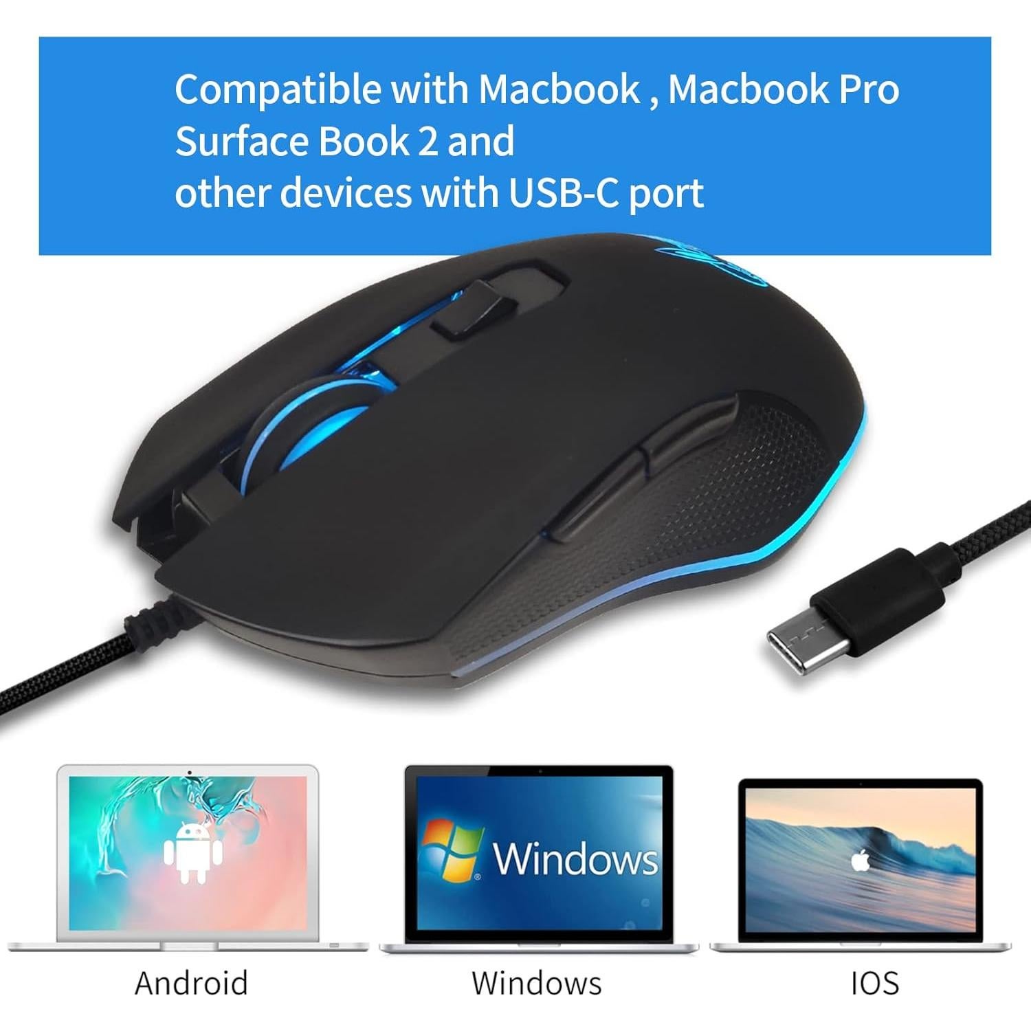 Ratón USB Tipo C IULONEE Ergonómico 2400 DPI Silencioso