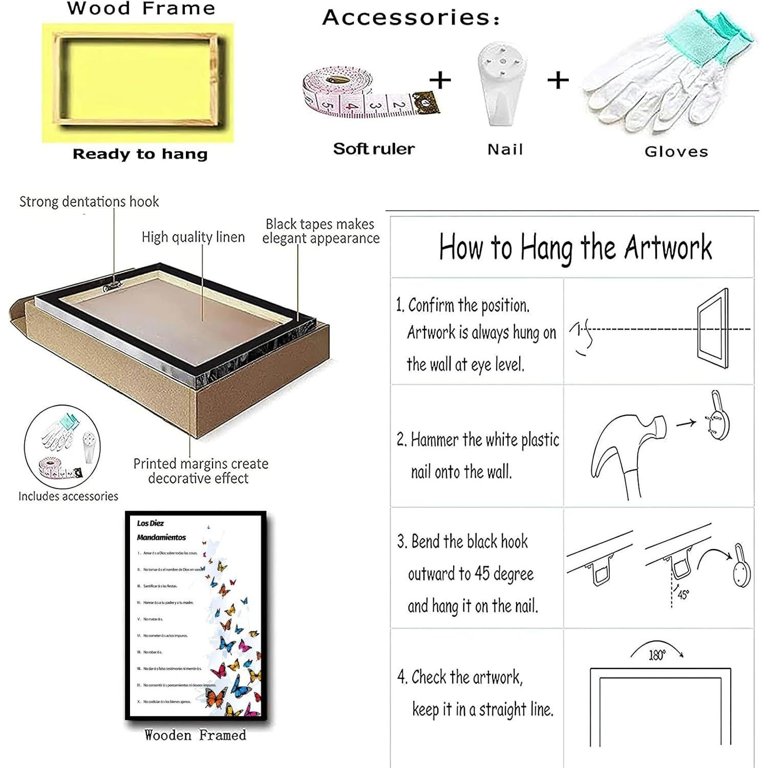 Póster Los 10 Mandamientos 30x45 cm Marco Madera