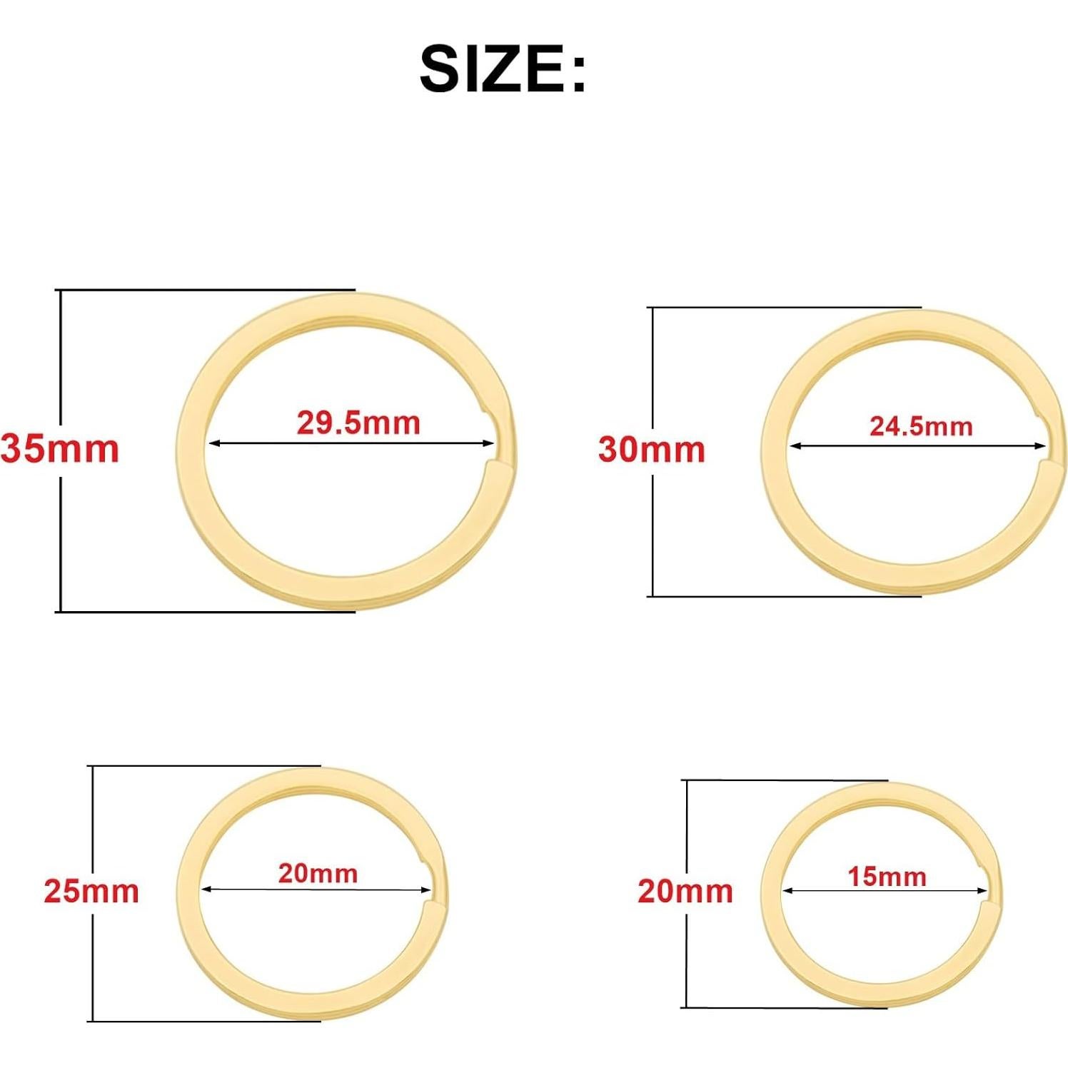 Paquete 40 Anillos de Llave Metal Dorado ZoloAJay 4 Tamaños