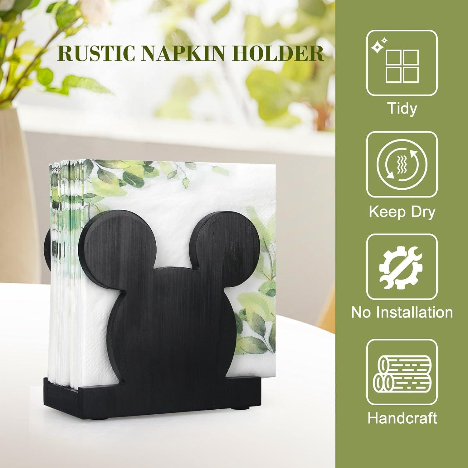 Soporte de Servilletas de Madera Renawe Mickey Negro 12,7 cm