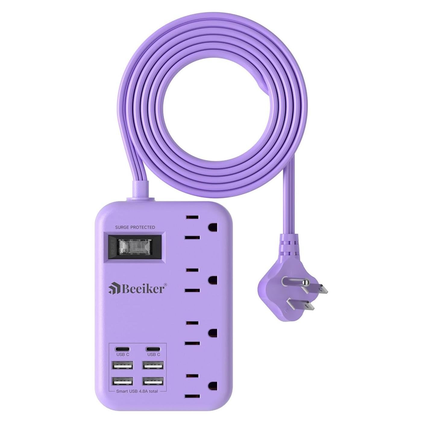Toma de Corriente USB Morada BEEIKER 6 Puertos 24W 5ft