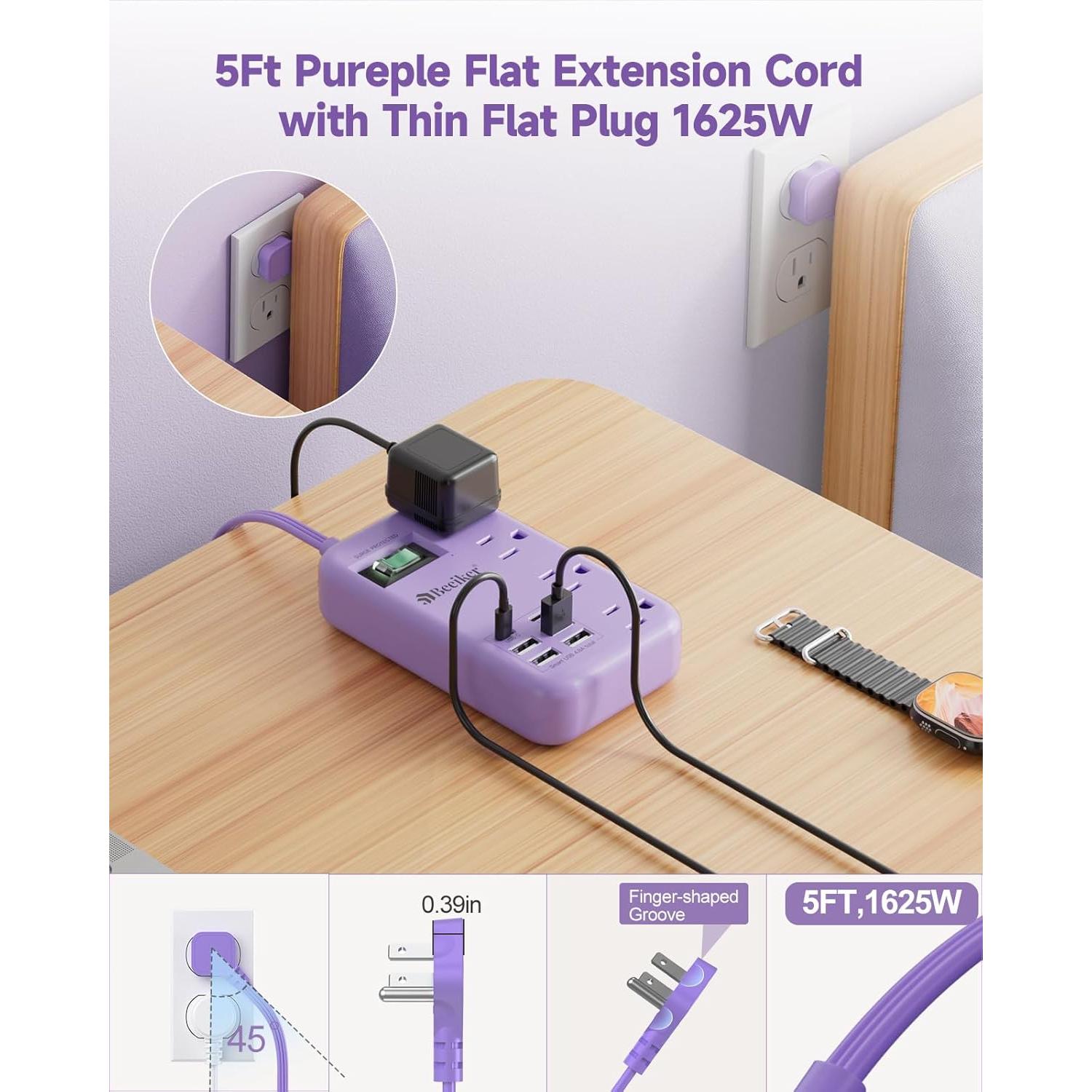 Toma de Corriente USB Morada BEEIKER 6 Puertos 24W 5ft
