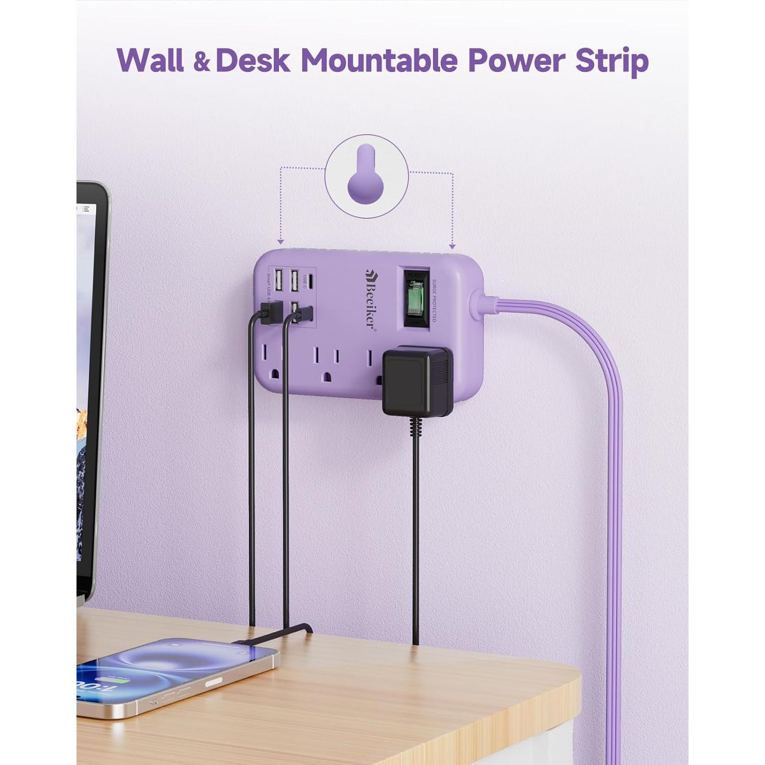 Toma de Corriente USB Morada BEEIKER 6 Puertos 24W 5ft