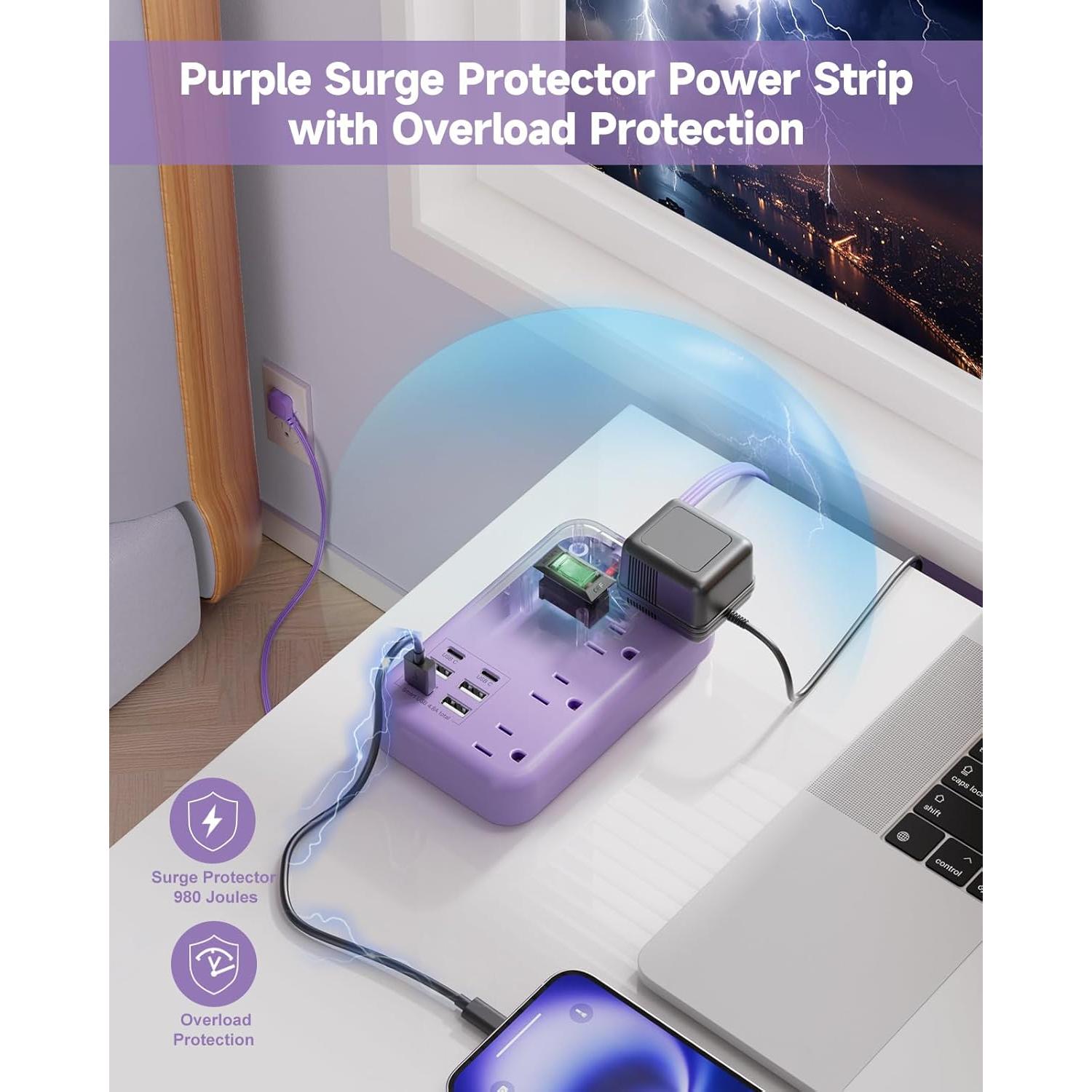 Toma de Corriente USB Morada BEEIKER 6 Puertos 24W 5ft