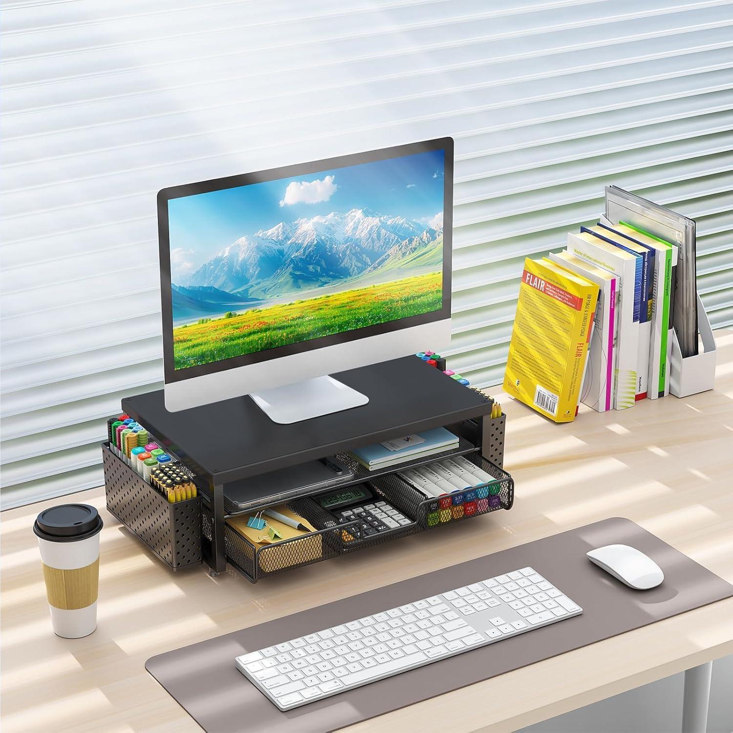 Soporte para Monitor Ergonomico Gianotter con Cajón y Portalápices