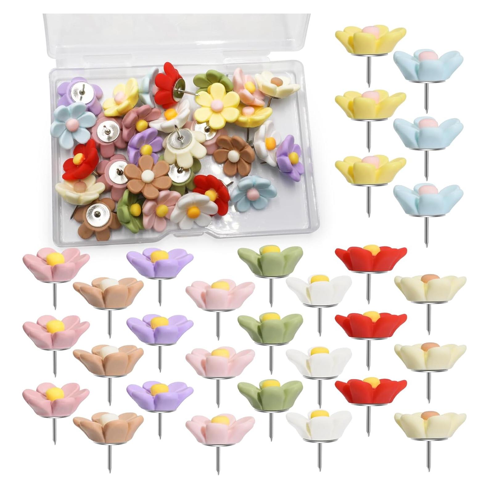 30 Chinchetas Decorativas Aphrordity Flores Coloridas