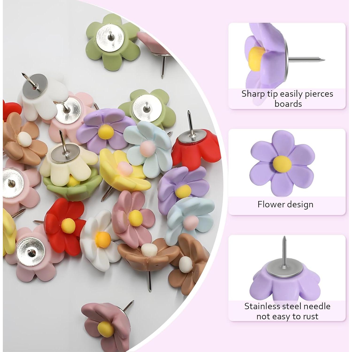 30 Chinchetas Decorativas Aphrordity Flores Coloridas