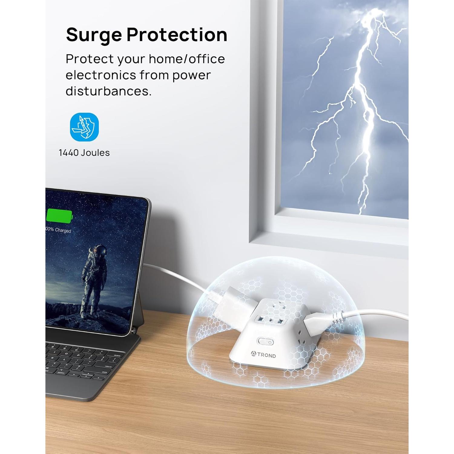 Regleta de Sostenedor TROND 10FT 5 Salidas AC 3 USB