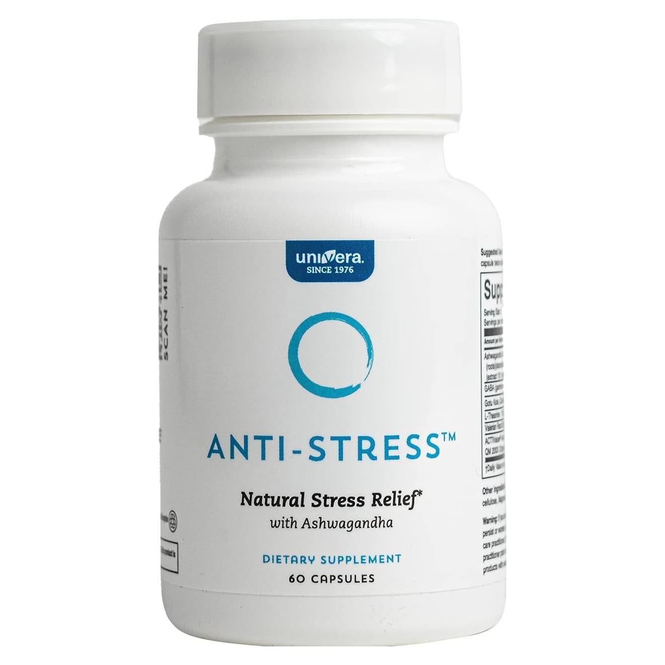 Suplemento Anti-Estrés Univera con Ashwagandha y GABA, 60 Cápsulas