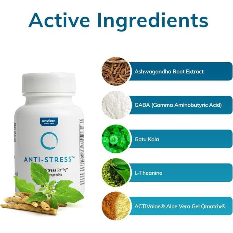 Suplemento Anti-Estrés Univera con Ashwagandha y GABA, 60 Cápsulas