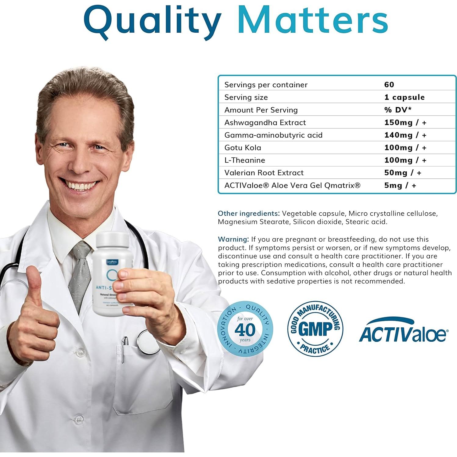 Suplemento Anti-Estrés Univera con Ashwagandha y GABA, 60 Cápsulas