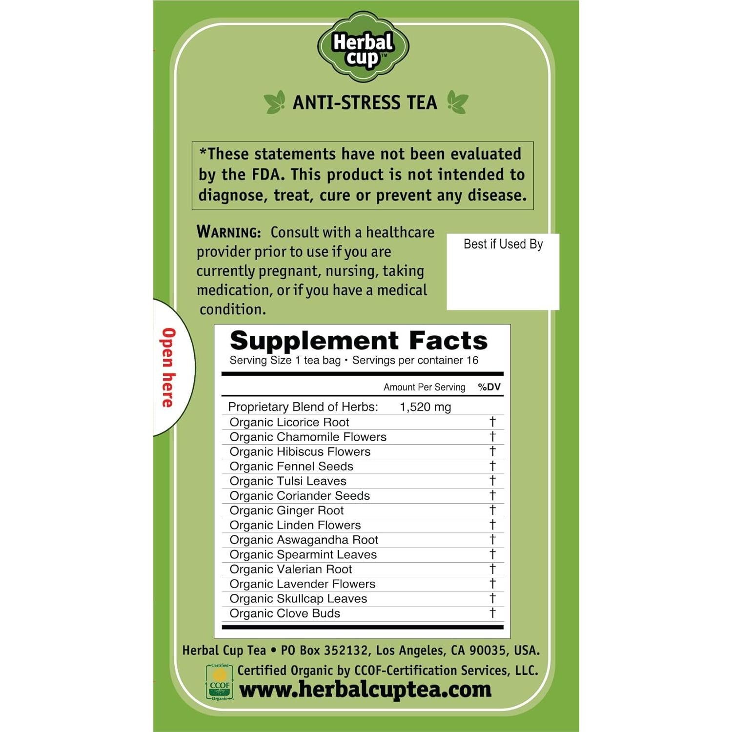 Té Antiestrés Orgánico Herbal Cup - 16 Bolsitas 53g