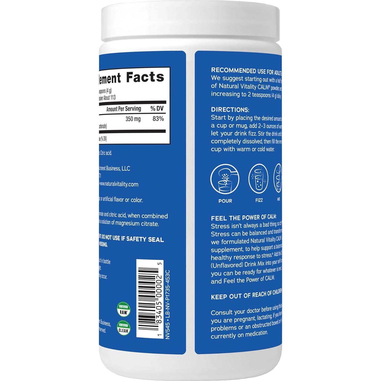 Suplemento de Magnesio en Polvo Natural Vitality CALM 453.6 g