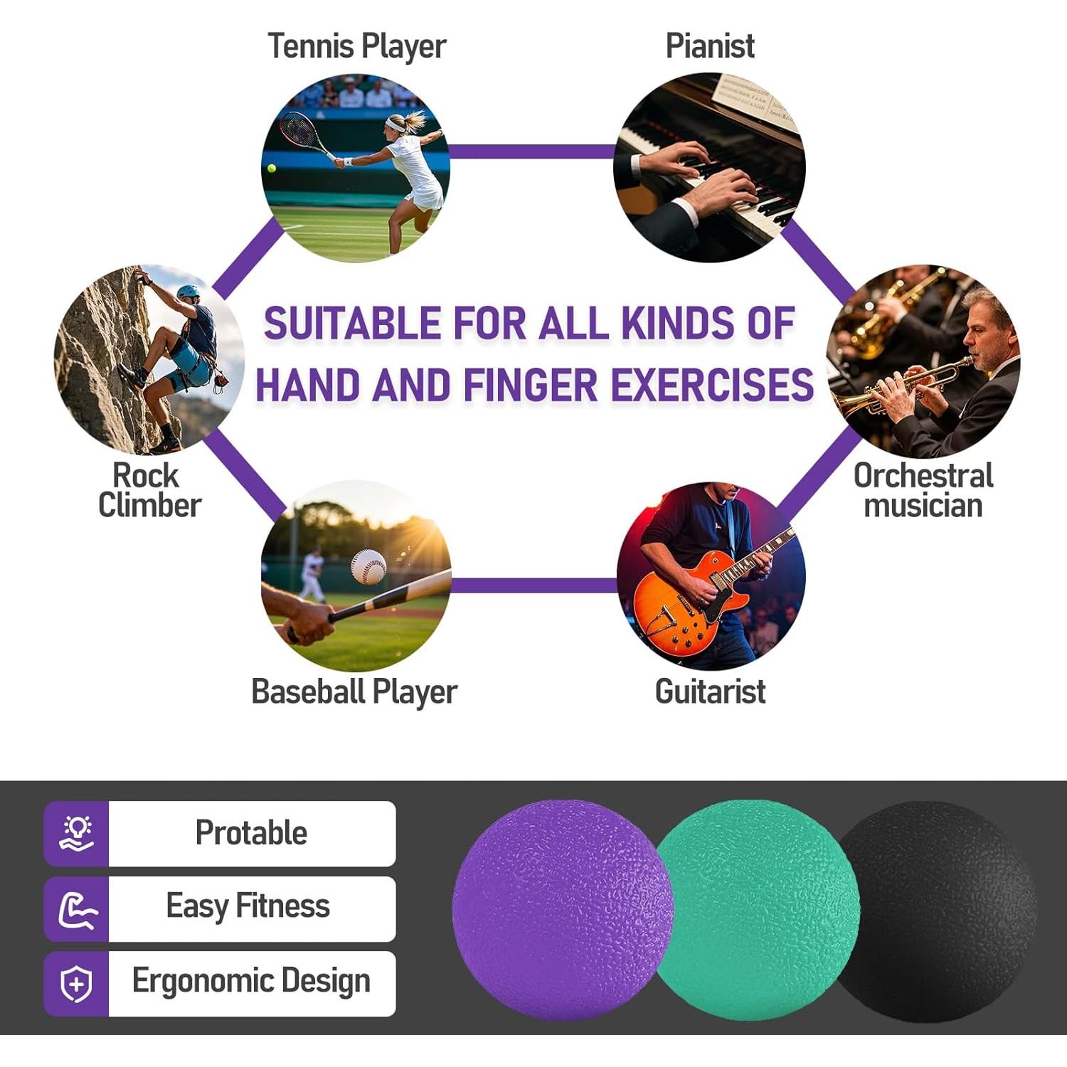Paquete de 3 Pelotas Antiestrés RIDEHILL para Mano