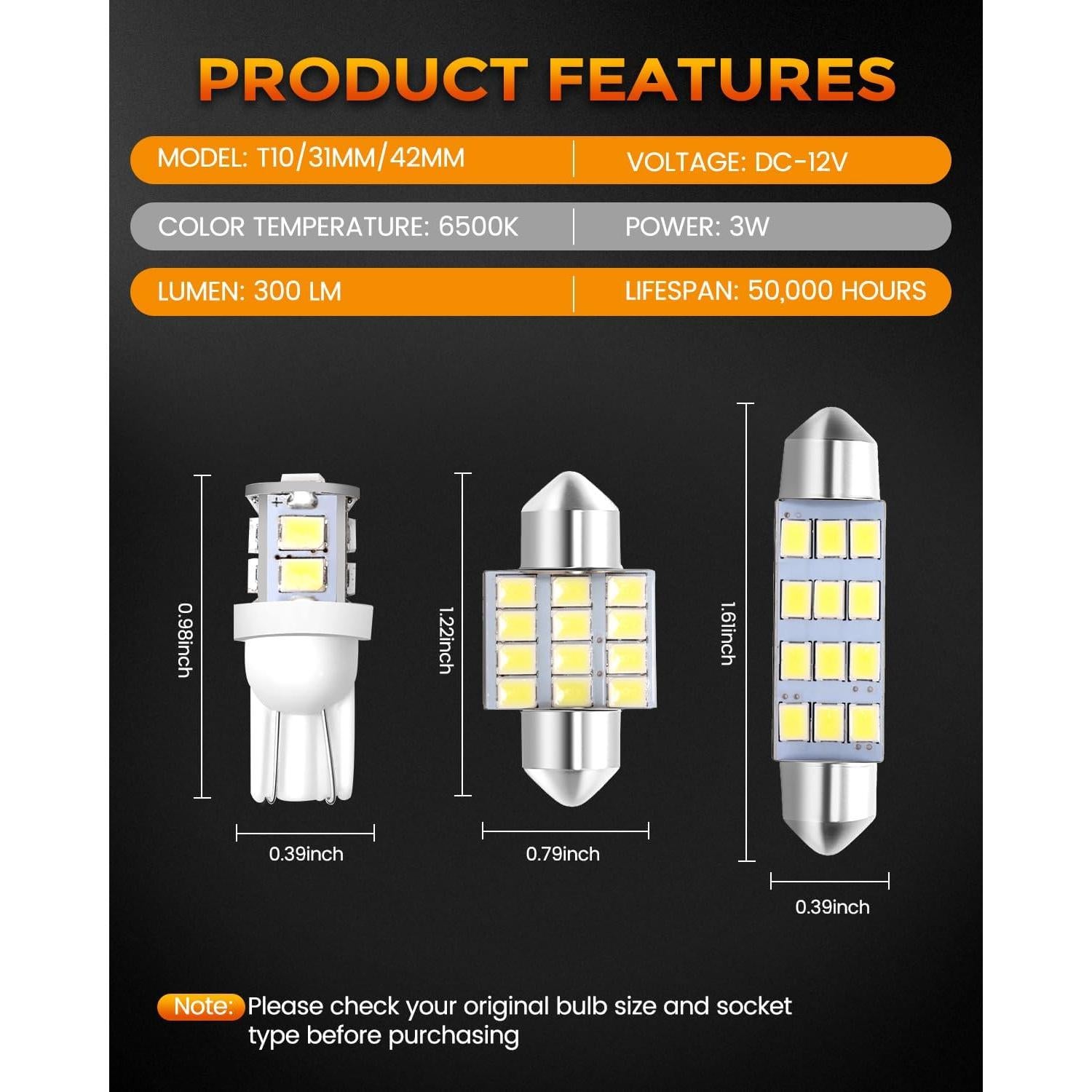BANGO 24 Bombillas LED 12V Luz Interior Automóvil Blanco