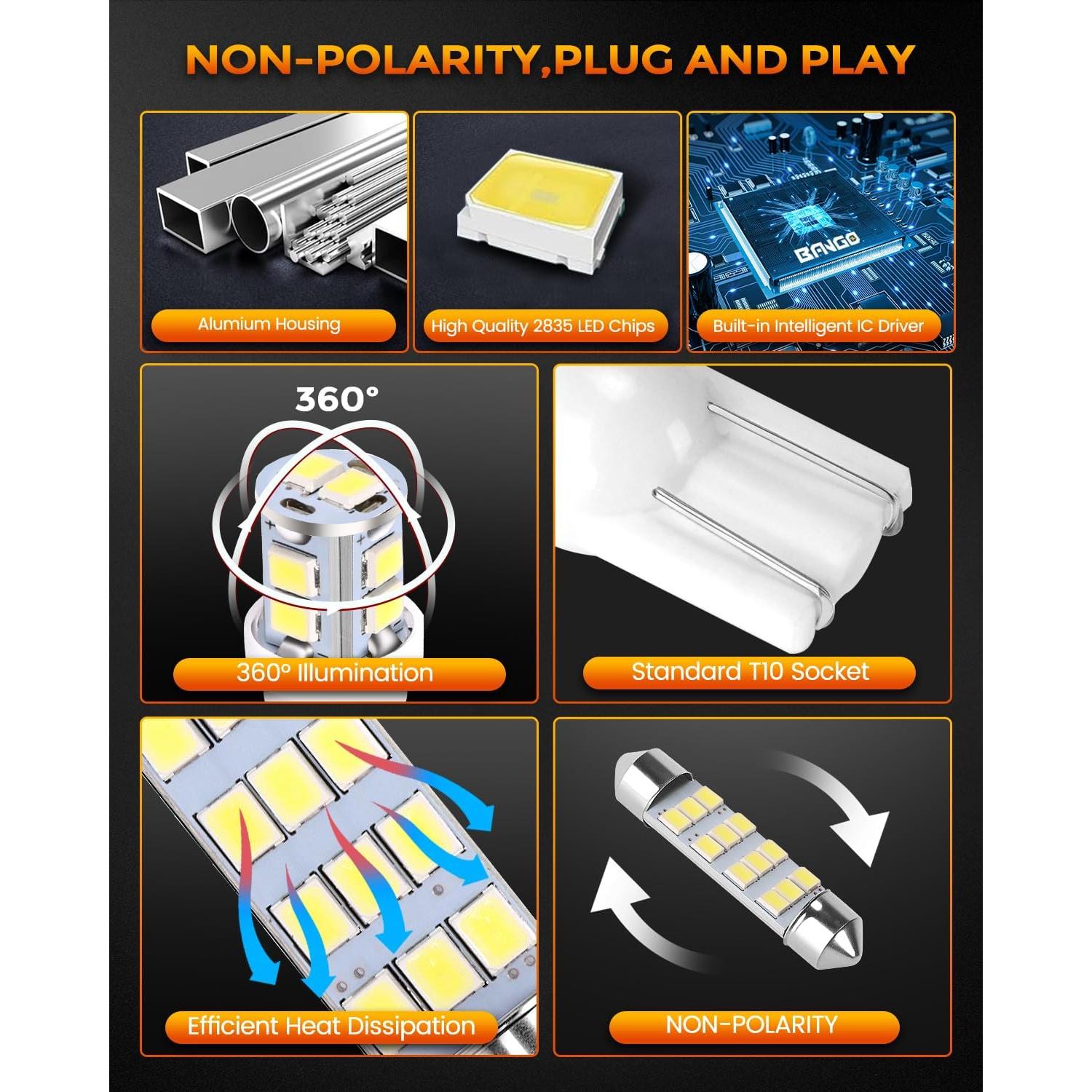 BANGO 24 Bombillas LED 12V Luz Interior Automóvil Blanco