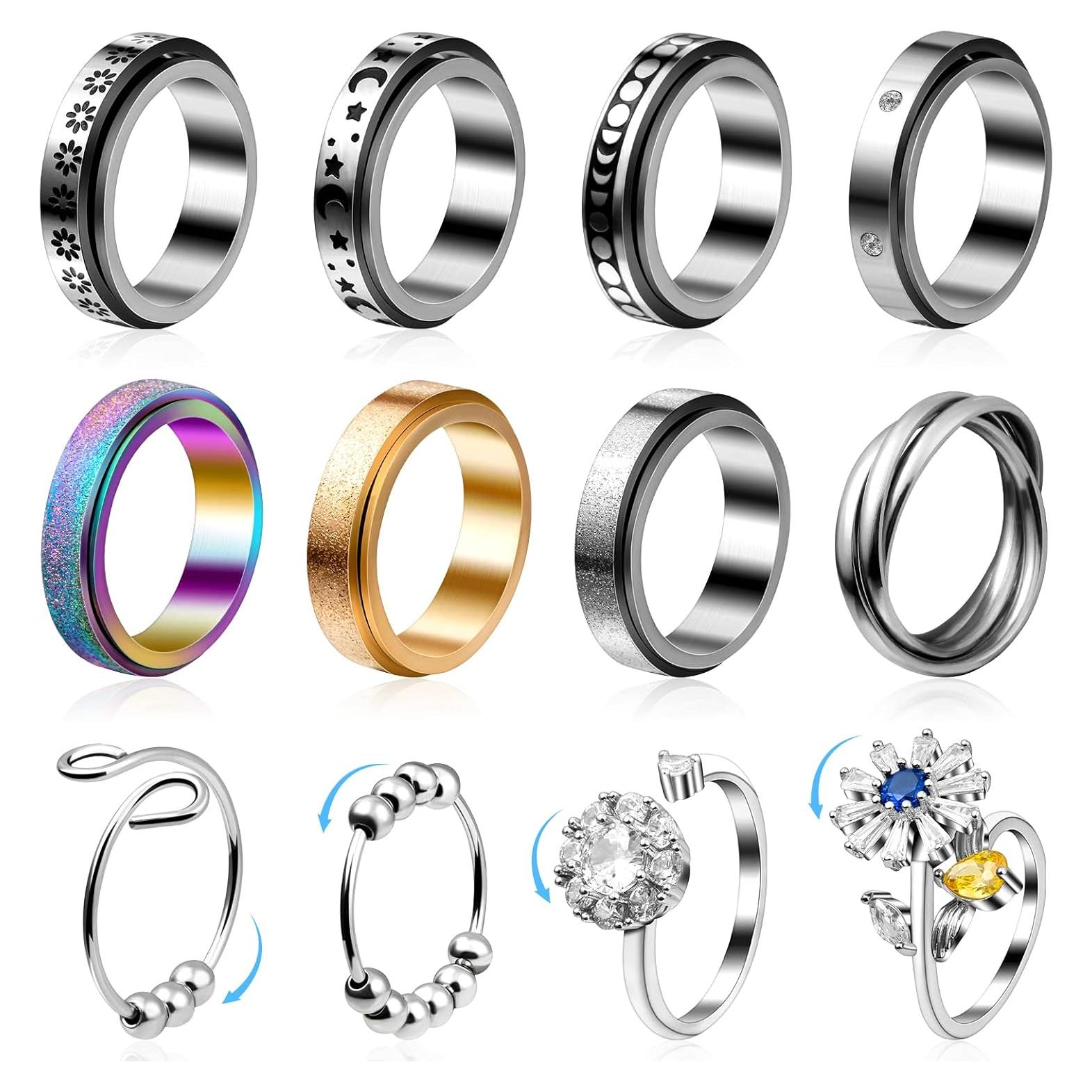 Cruzix 12 Anillos Antiestrés Acero Inoxidable Ajustables